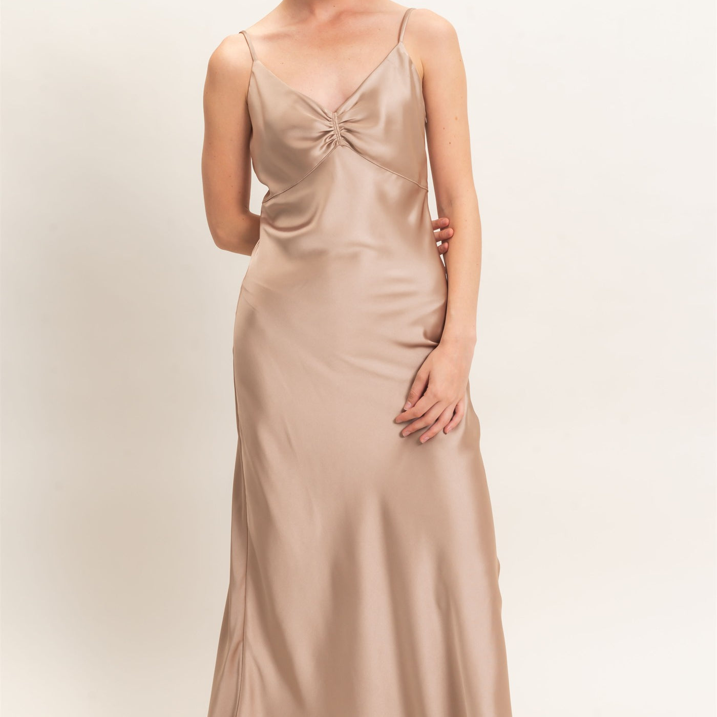 Wholesale Satin Slip Dress With Spaghetti Straps Dresses DZ26E380 DARK TAUPE DOUBLE ZERO