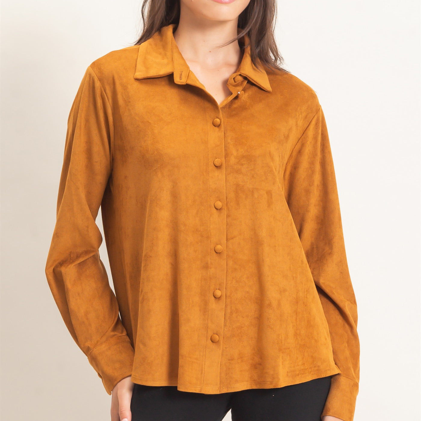 Wholesale Suede Button-Up Shirt Shirts HF26F083 CAMEL HYFVE