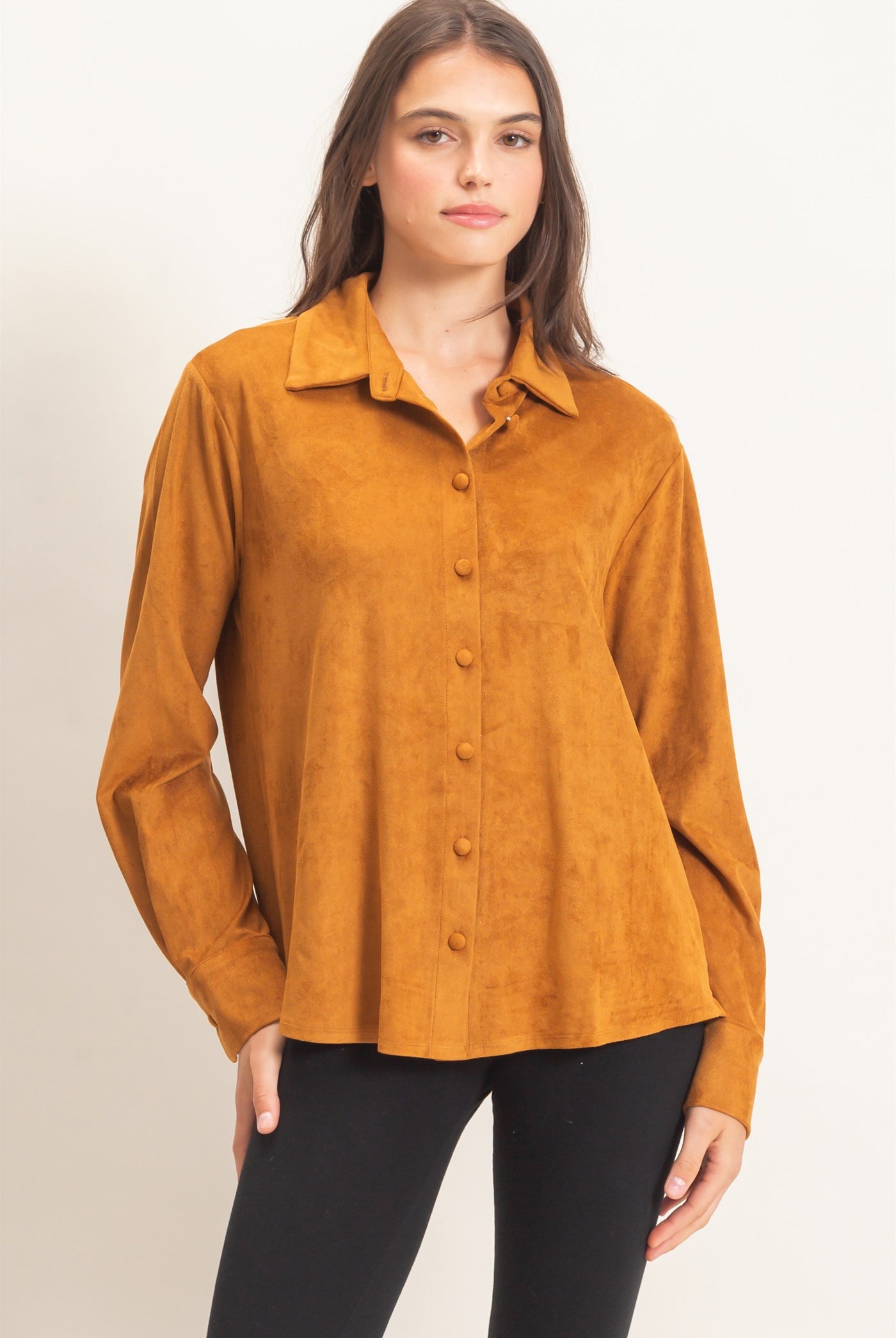 Wholesale Suede Button-Up Shirt Shirts HF26F083 CAMEL HYFVE