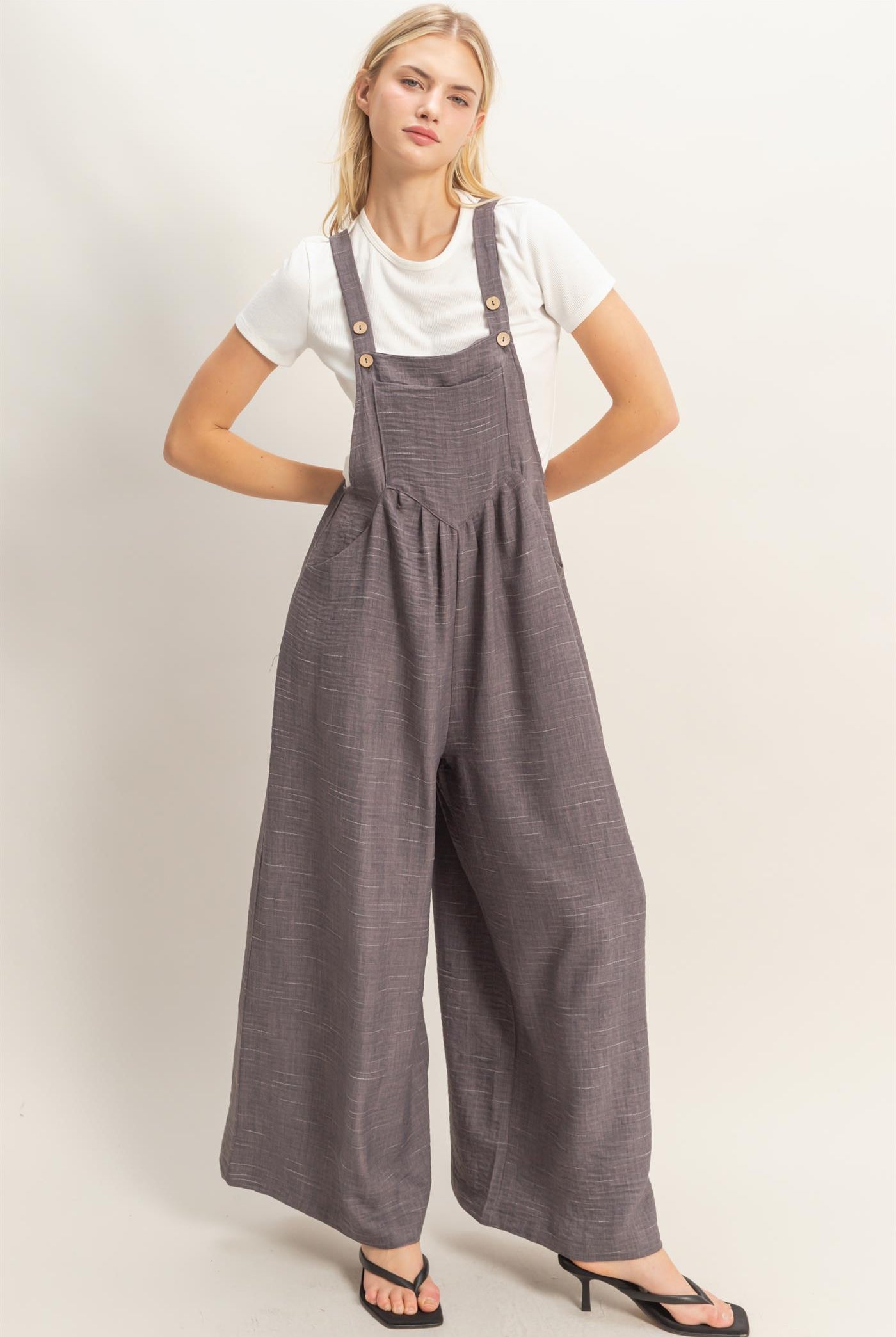 Wholesale Wide Leg Overall Jumpsuit Clothing HF26C322 CHARCOAL HYFVE