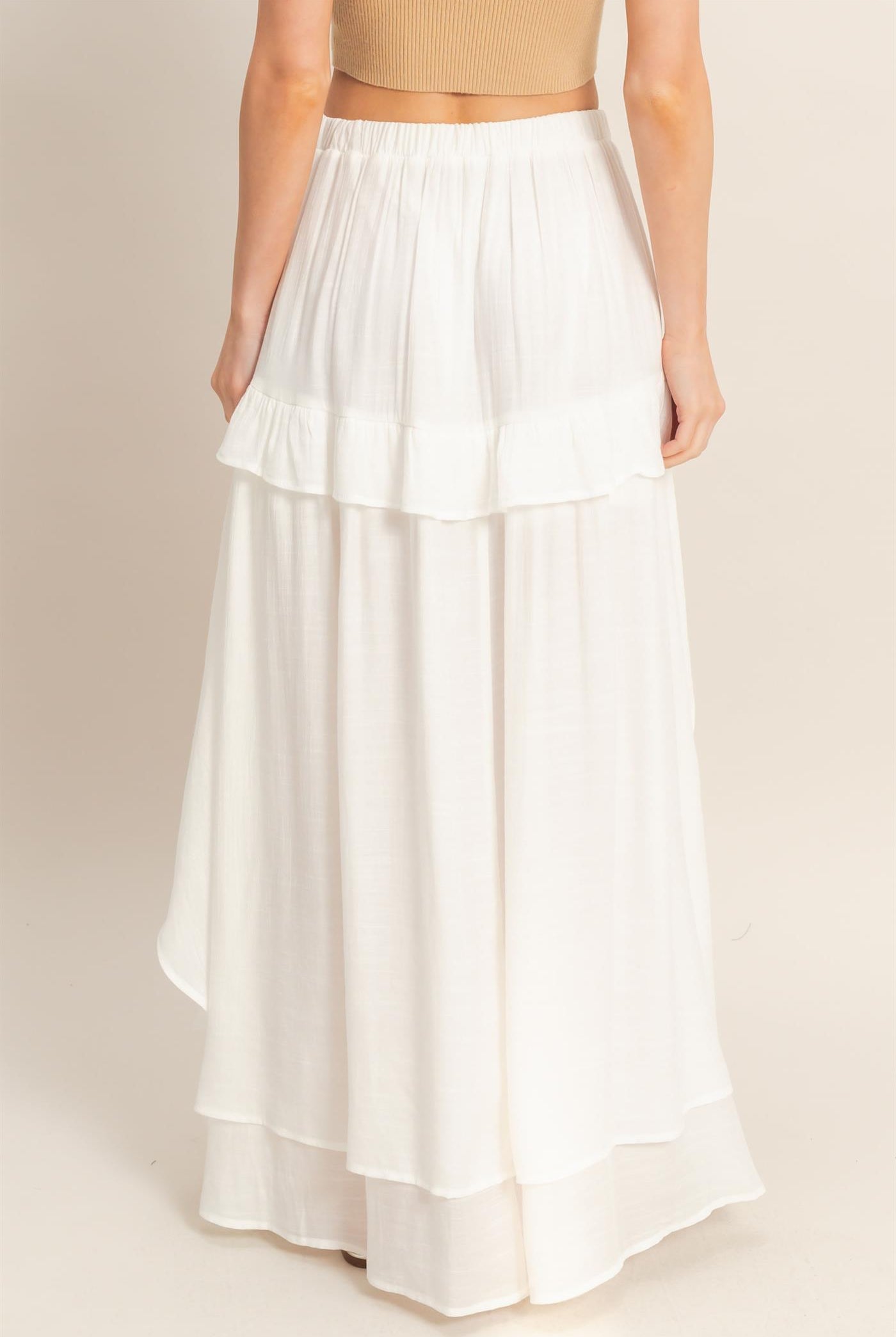 Wholesale Tiered Ruffle High-Low Skirt Skirts HF26C194 WHITE HYFVE