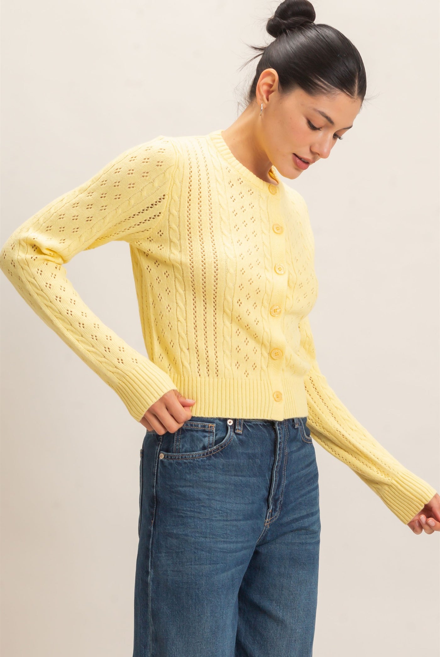 Wholesale Cable Knit Cardigan Cardigans HF26E150 PASTEL YELLOW HYFVE