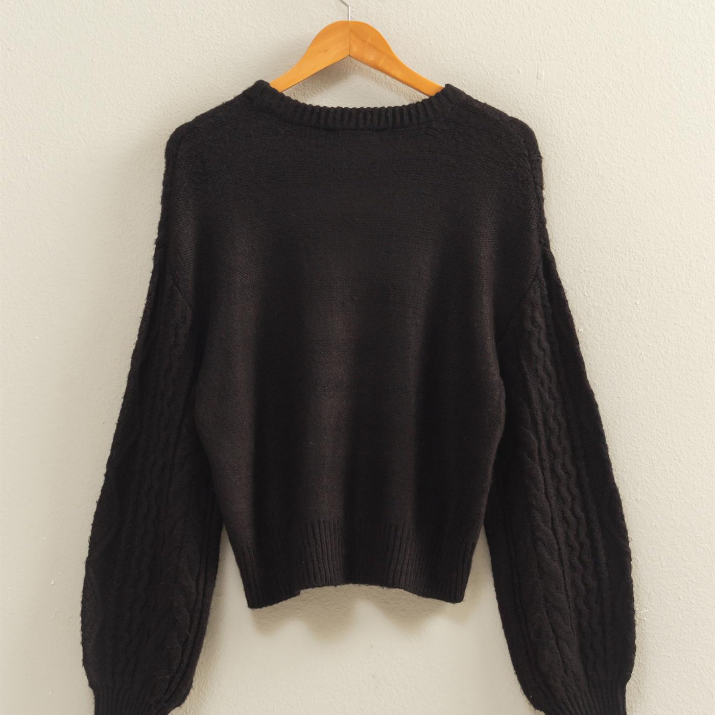 Wholesale Cable Knit Balloon Sleeve Sweater Sweaters DZ25F126 BLACK DOUBLE ZERO