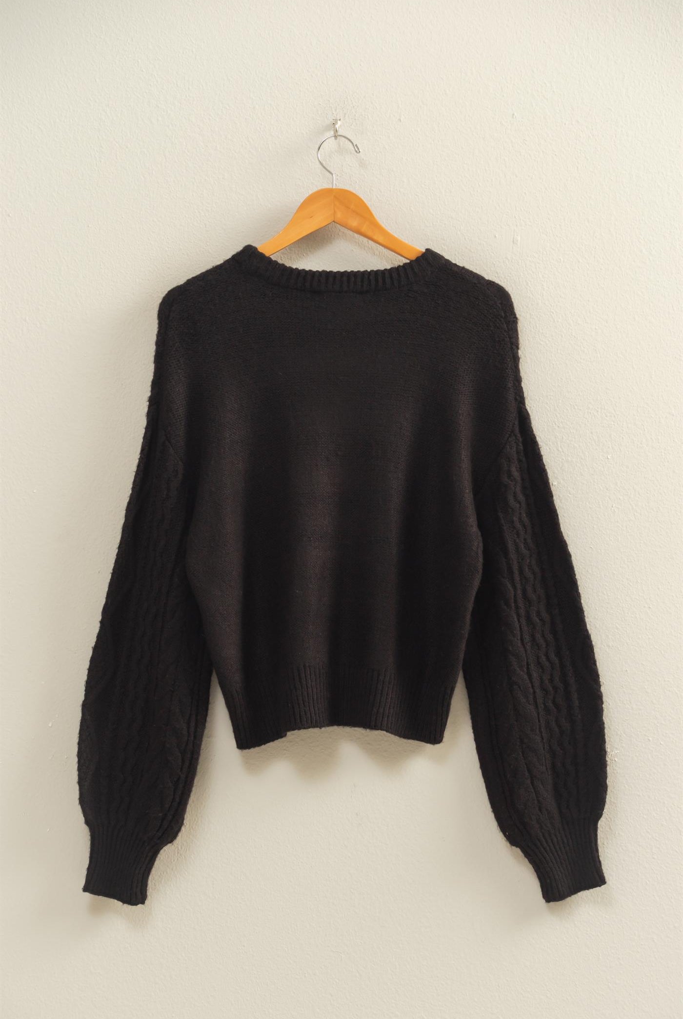 Wholesale Cable Knit Balloon Sleeve Sweater Sweaters DZ25F126 BLACK DOUBLE ZERO