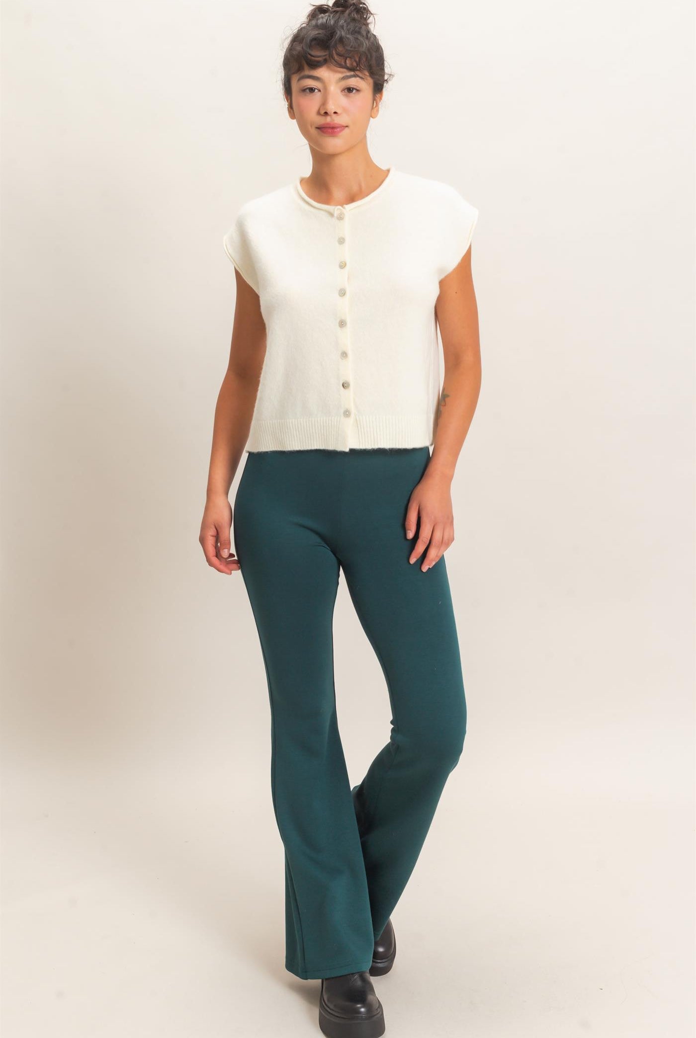 Wholesale Flared Elastic Waist Pants Pants DZ26E393 DEEP GREEN DOUBLE ZERO