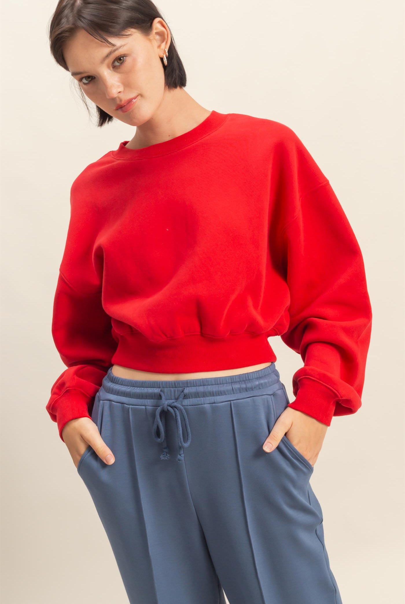 Wholesale Everyday Long Sleeve Cropped Sweatshirt Sweatshirts DZ25E415 RED DOUBLE ZERO