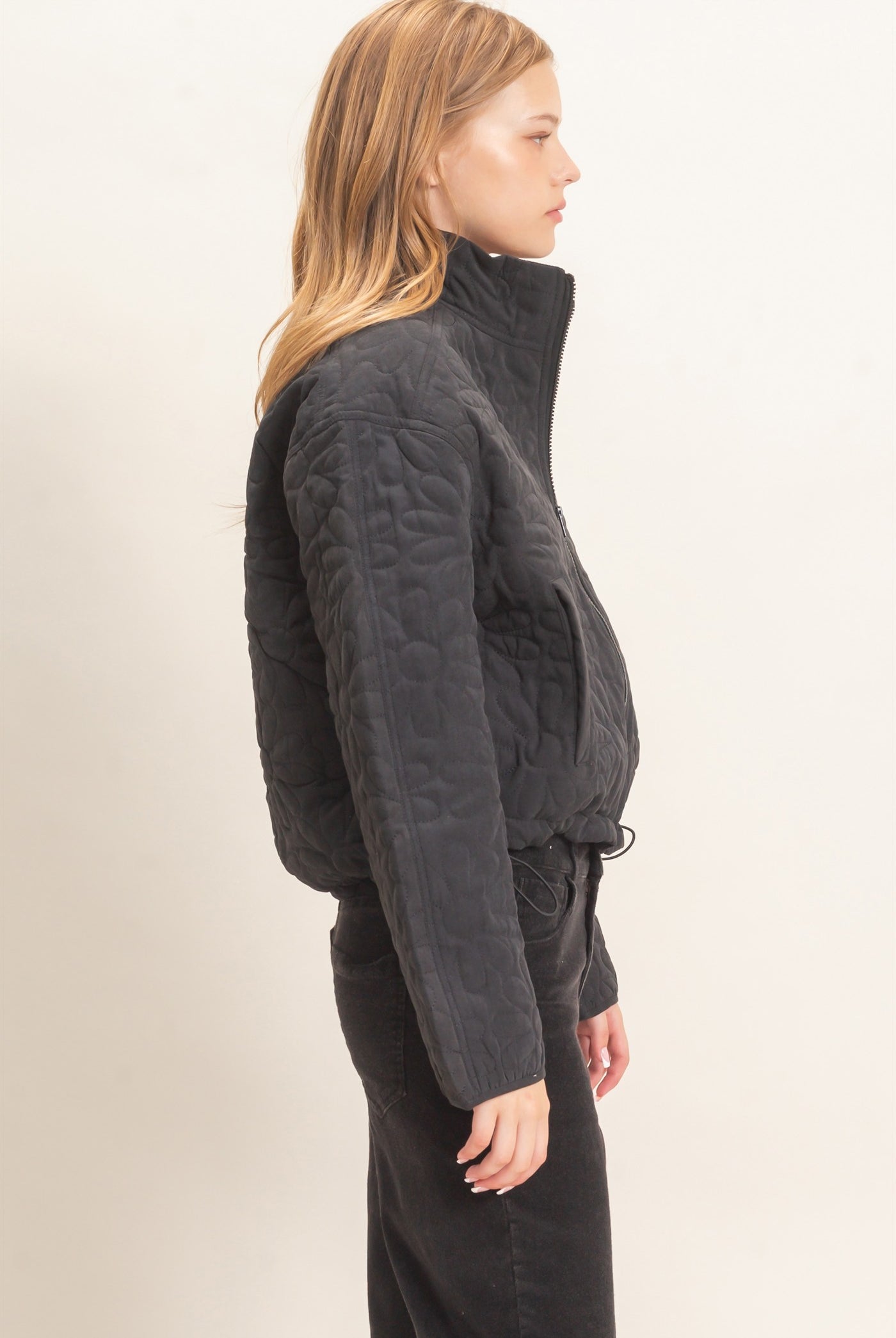 Wholesale Daisy Quilted Mock Neck Jacket Coats & Jackets HF26C821 BLACK HYFVE
