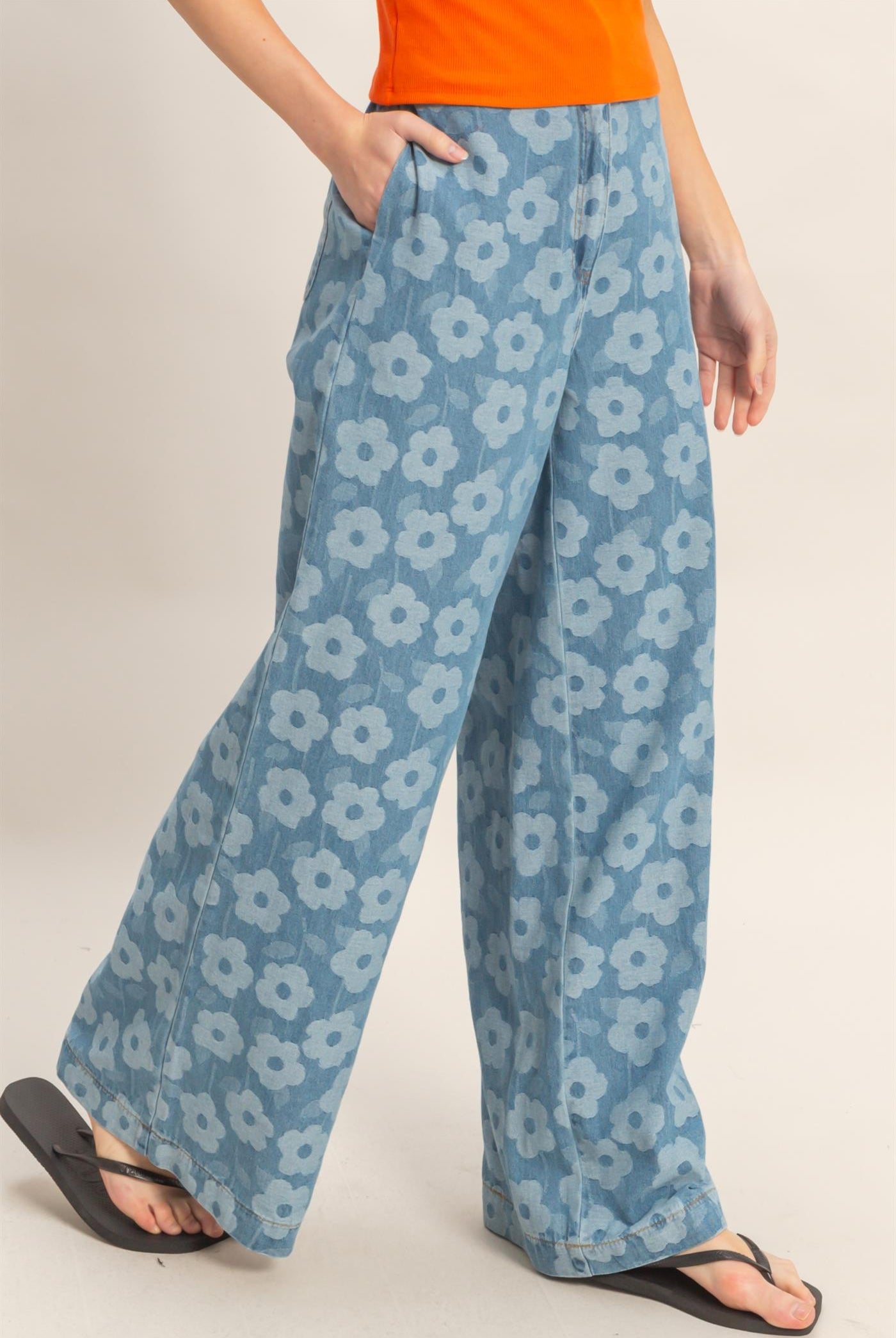 Wholesale Floral Wide-Leg Pants Pants HF26A818 LIGHT BLUE HYFVE