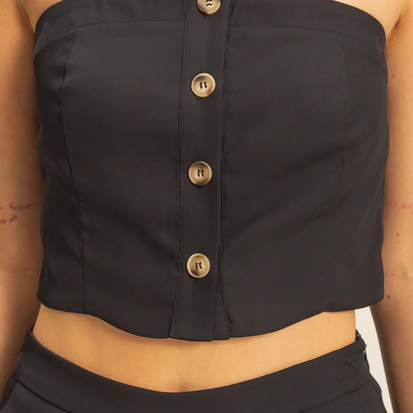 Wholesale Strapless Buttoned Top And Pants Set Clothing HF25E017-SET BLACK HYFVE