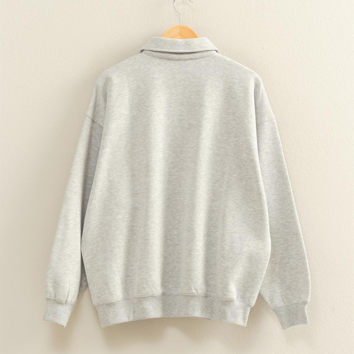 Wholesale Oversized Polo Collared Pullover Sweatshirts DZ25F074 HEATHER GRAY DOUBLE ZERO