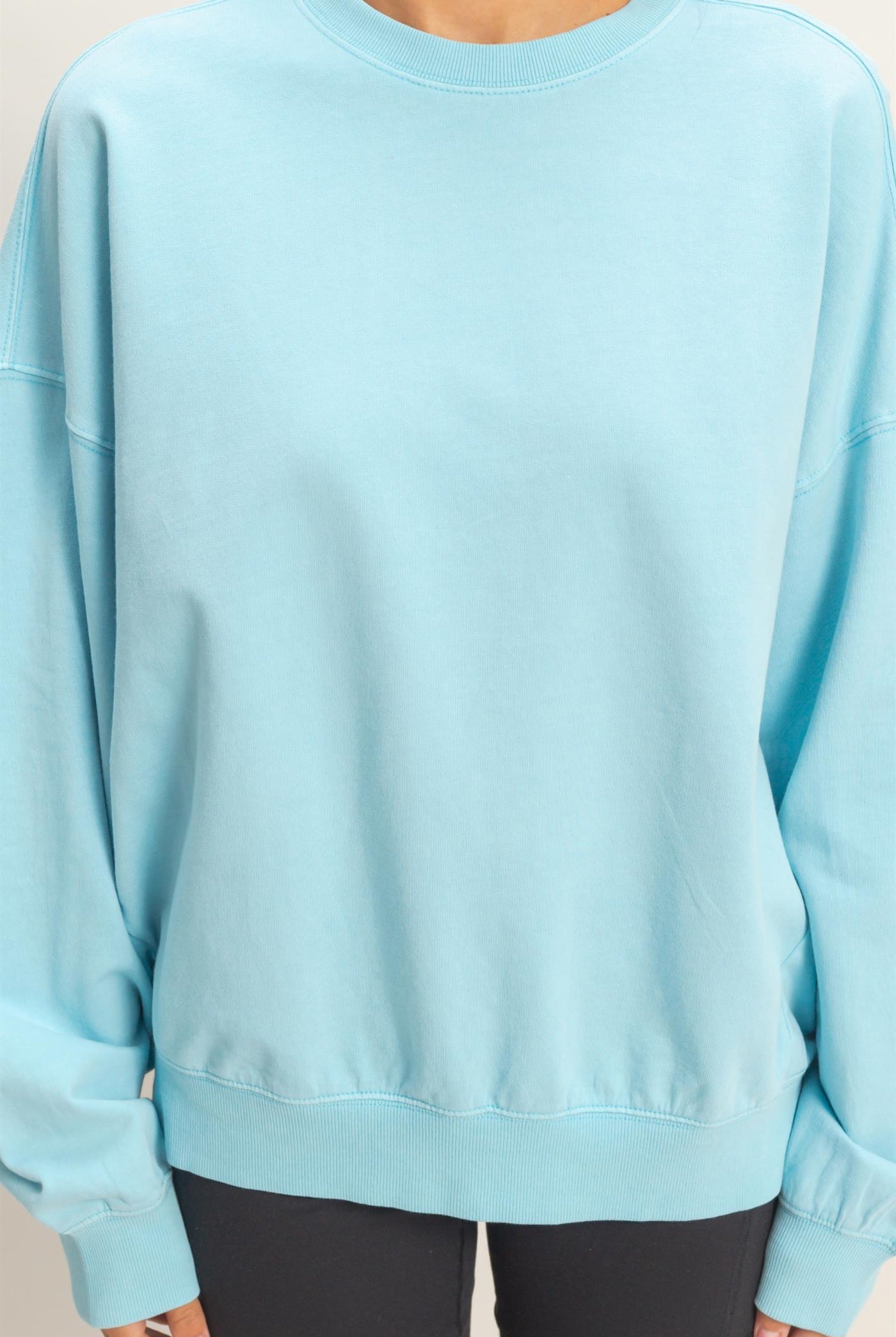 Wholesale Ribbed Crew Neck Sweatshirt Sweatshirts DZ26A265 BLUE DOUBLE ZERO