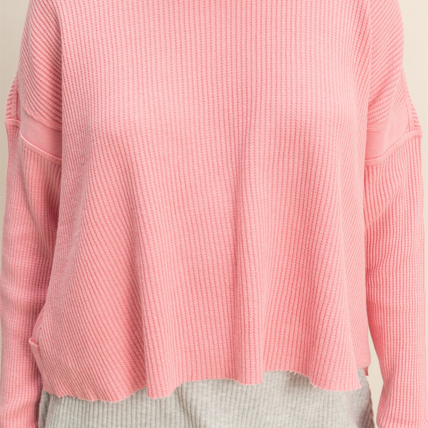 Wholesale Open Back Textured Knit Long Sleeve Top Clothing Tops DZ26A626 TAFFY PINK DOUBLE ZERO