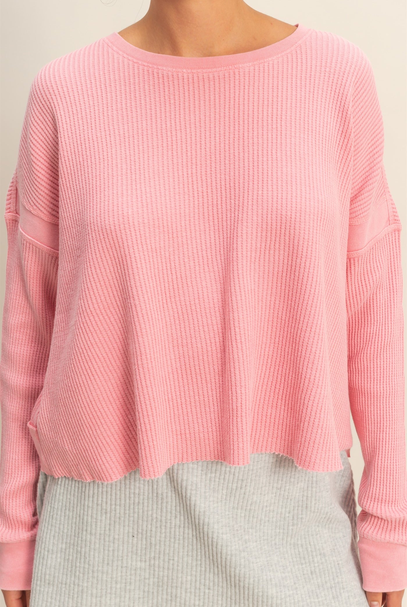 Wholesale Open Back Textured Knit Long Sleeve Top Clothing Tops DZ26A626 TAFFY PINK DOUBLE ZERO