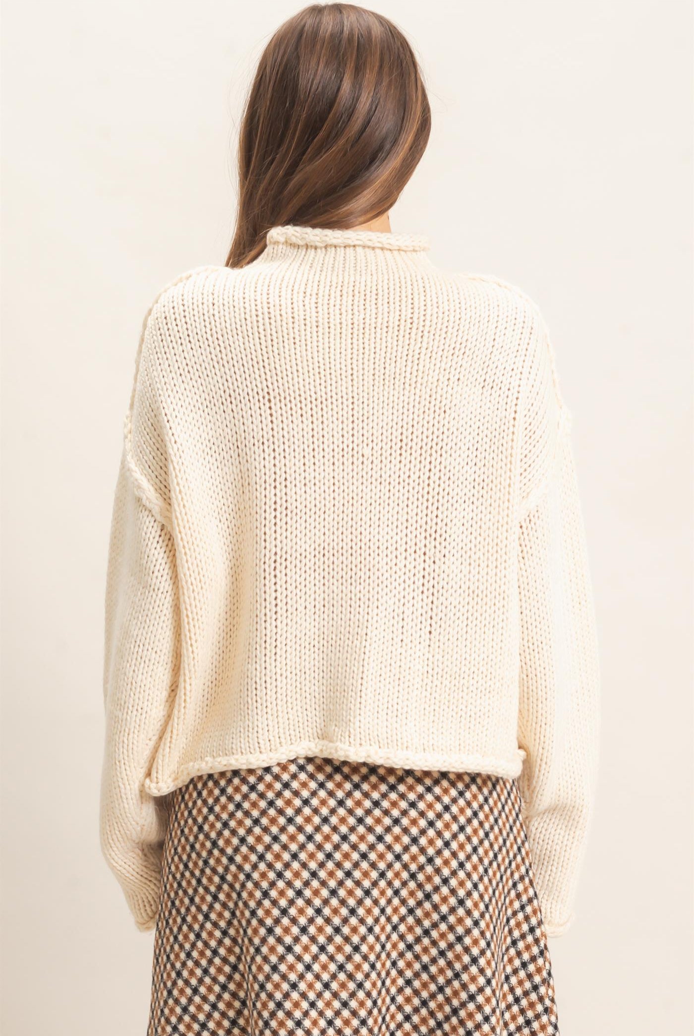 Wholesale Rolled Collar Loose Knit Sweater Sweaters HF26C859 OATMEAL HYFVE