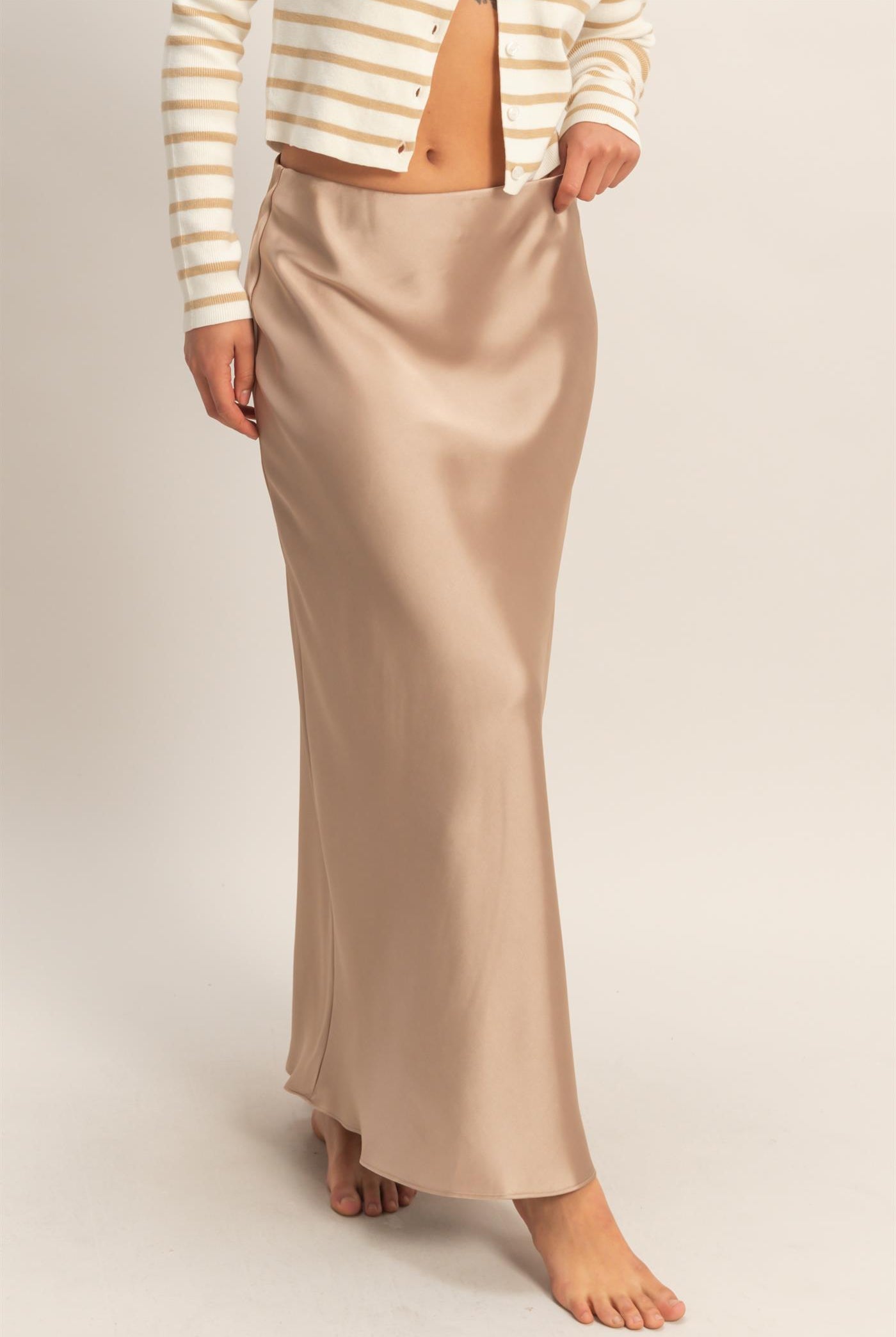 Wholesale Satin Maxi Skirt Skirts DZ26E274 DARK TAUPE DOUBLE ZERO