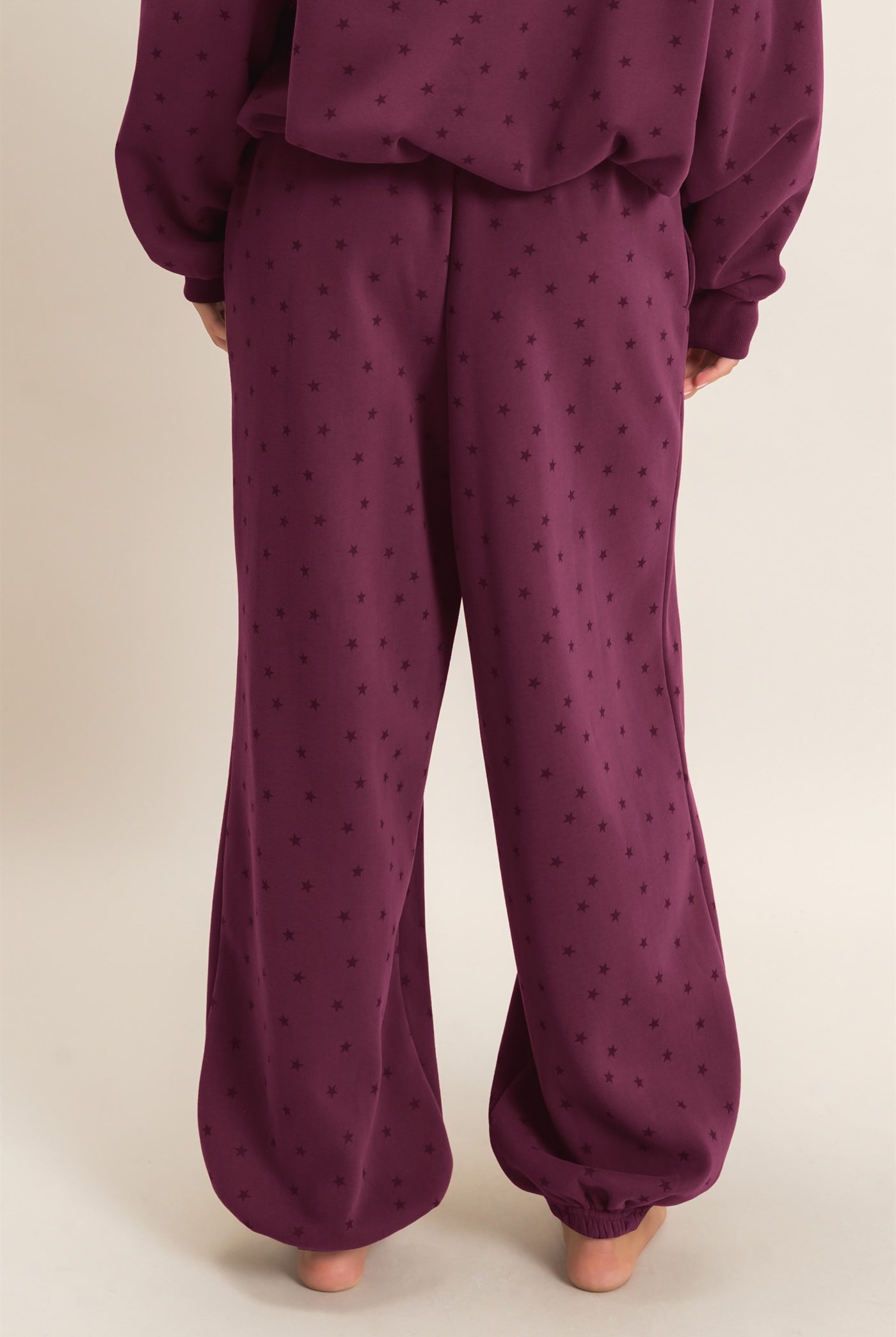 Wholesale Star Print Elastic Waist Jogger Pants Joggers DZ26E287 DARK CHERRY DOUBLE ZERO