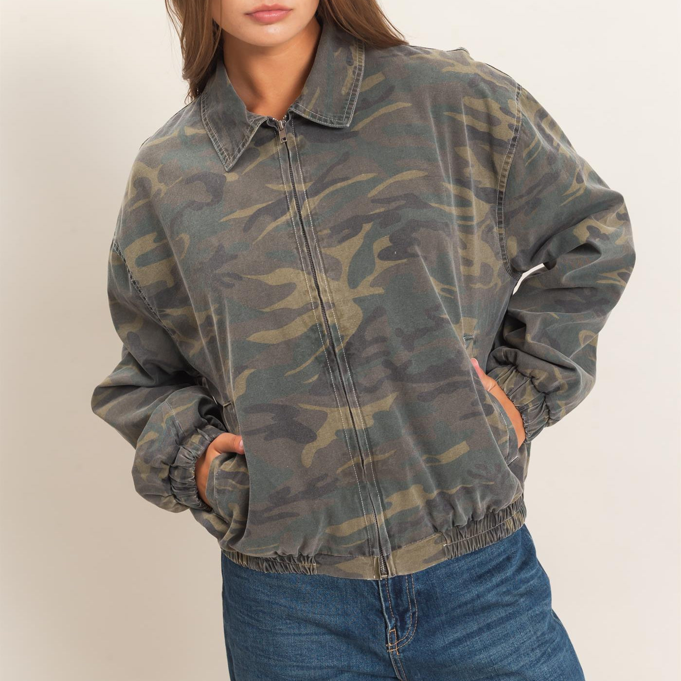 Wholesale Camouflage Zip-Up Jacket Coats & Jackets DZ26E398 DARK GREEN DOUBLE ZERO
