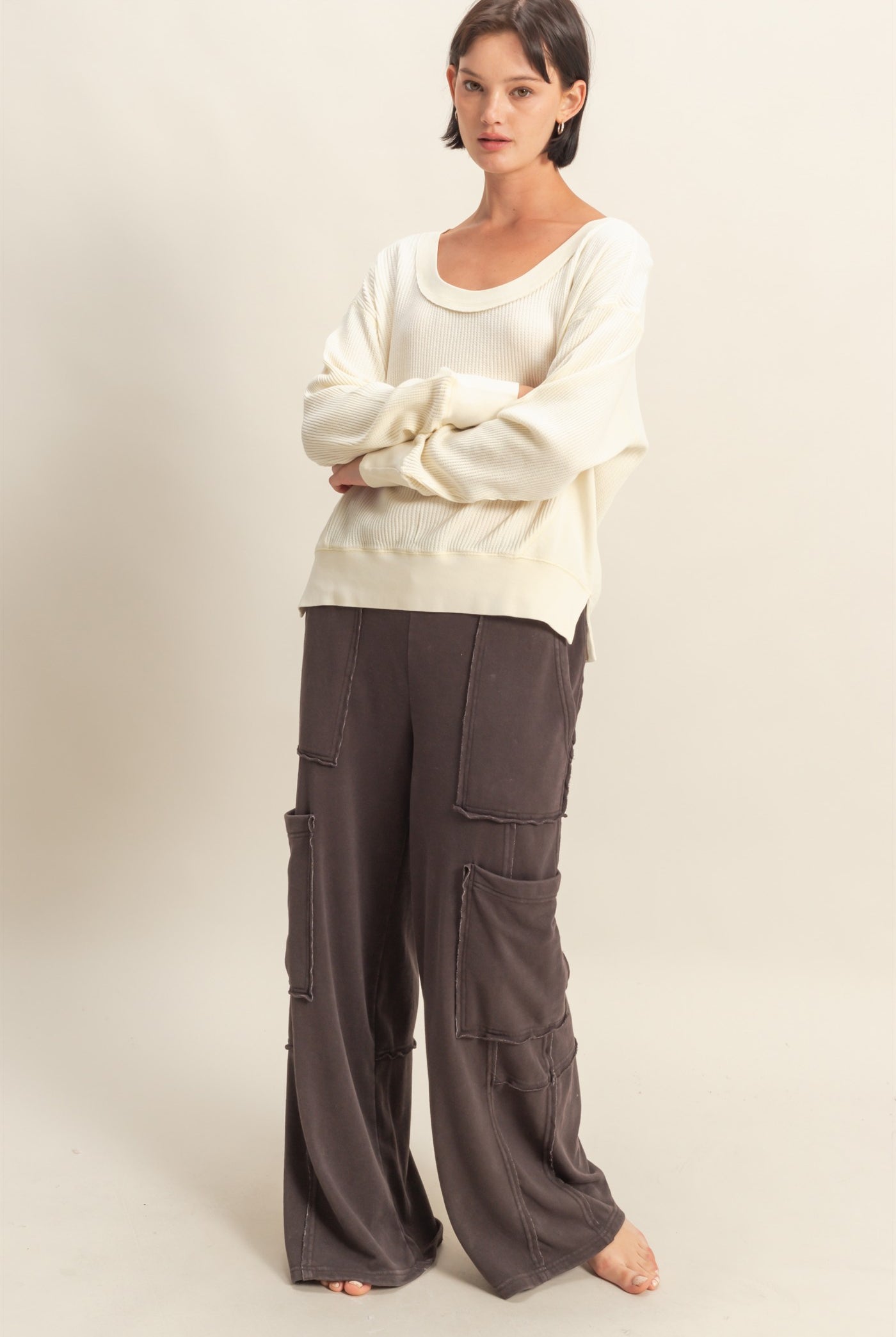 Wholesale Mineral Wash Oversized Utility Sweatpants Sweatpants DZ25C903 DARK BROWN DOUBLE ZERO