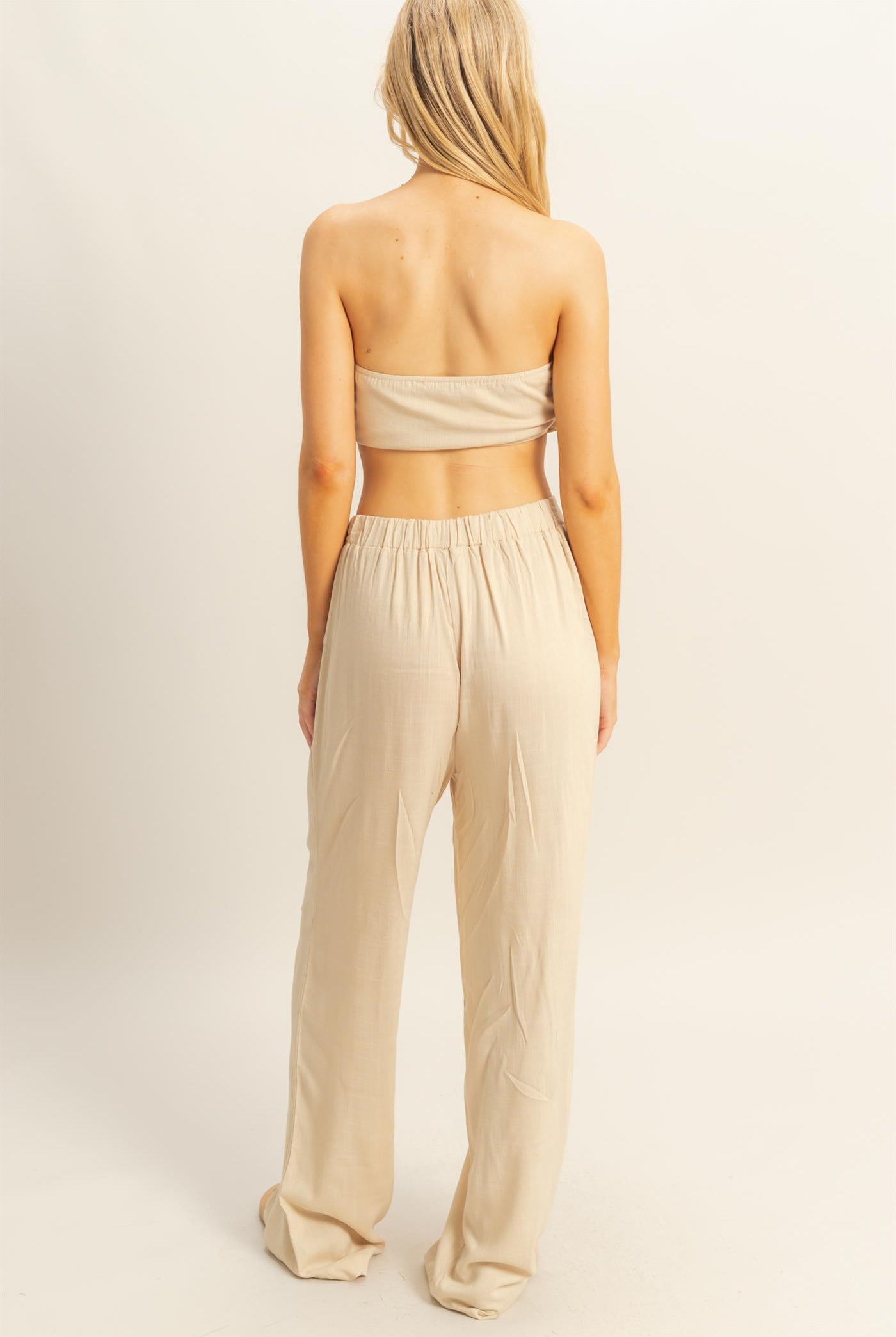 Wholesale Stretch Linen Top And Pants Set Clothing HF25E016-SET L.TAUPE HYFVE