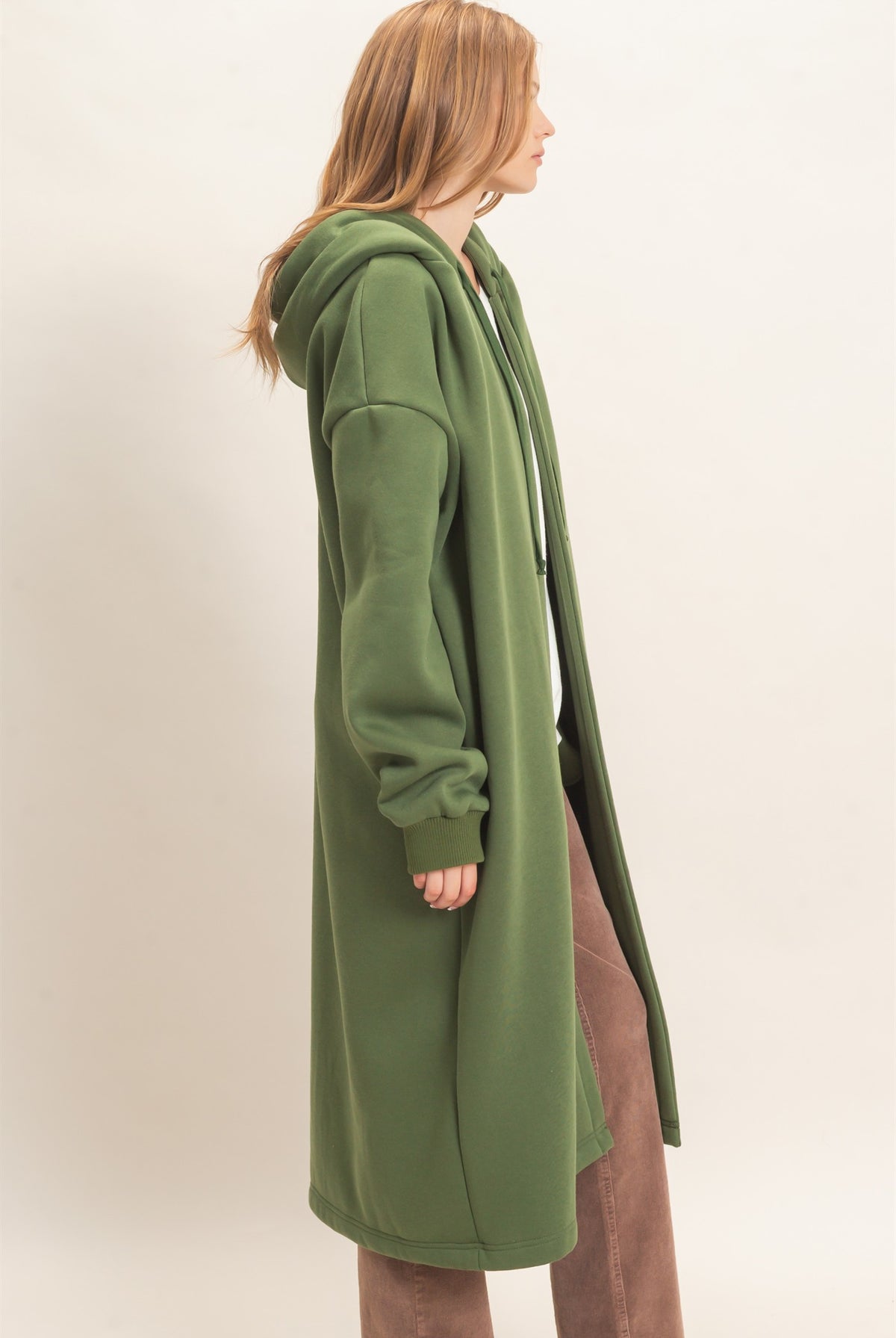 Wholesale Oversized Hooded Open Front Coat Coats & Jackets HF26F142-D OLIVE HYFVE