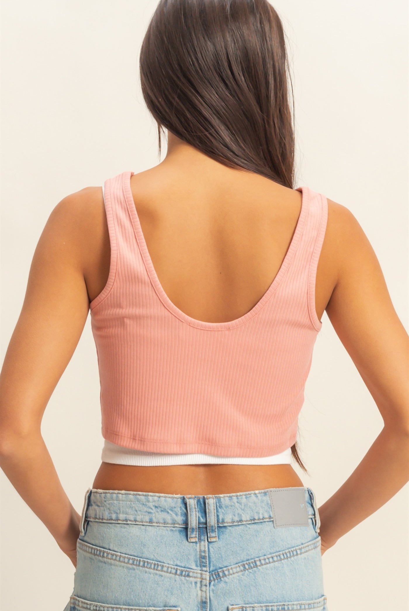 Wholesale Cropped Ribbed Tank Top Clothing Tops DZ22E144 TEAK ROSE DOUBLE ZERO