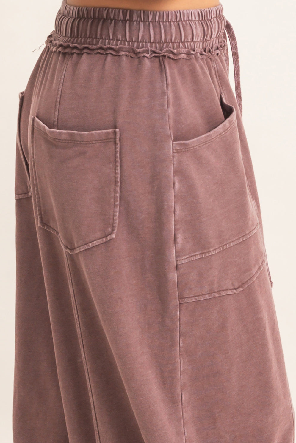 Wholesale Mineral Washed Barrel Sweatpants Pants DZ26F246 DARK BROWN DOUBLE ZERO
