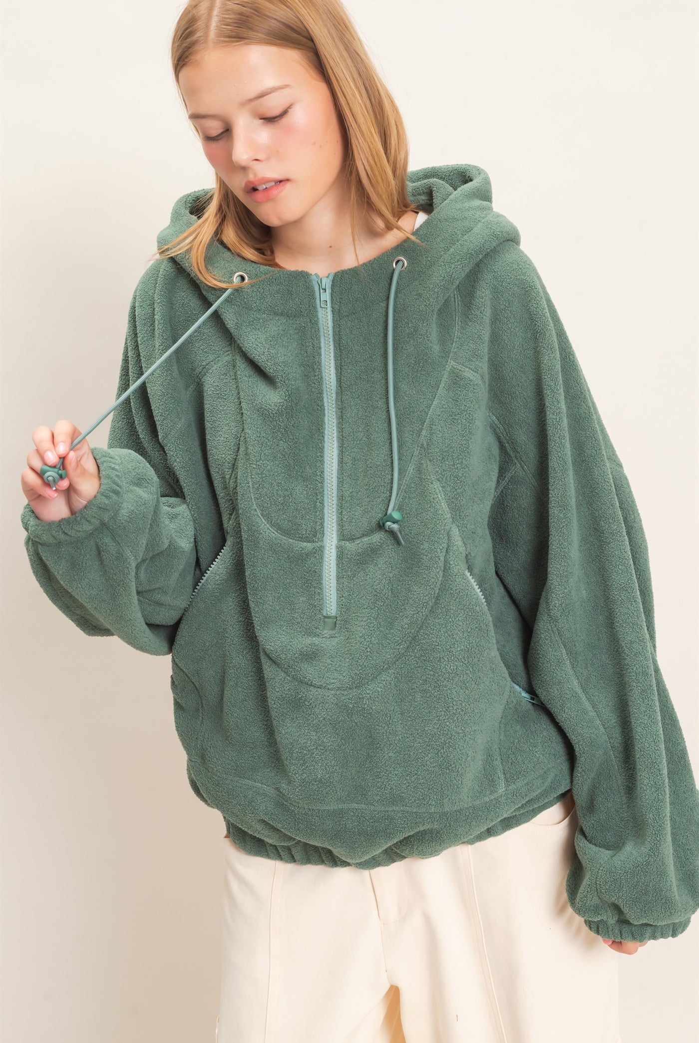Wholesale Half-Zip Fleece Hoodie Hoodies HF26E561 PISTACHIO HYFVE