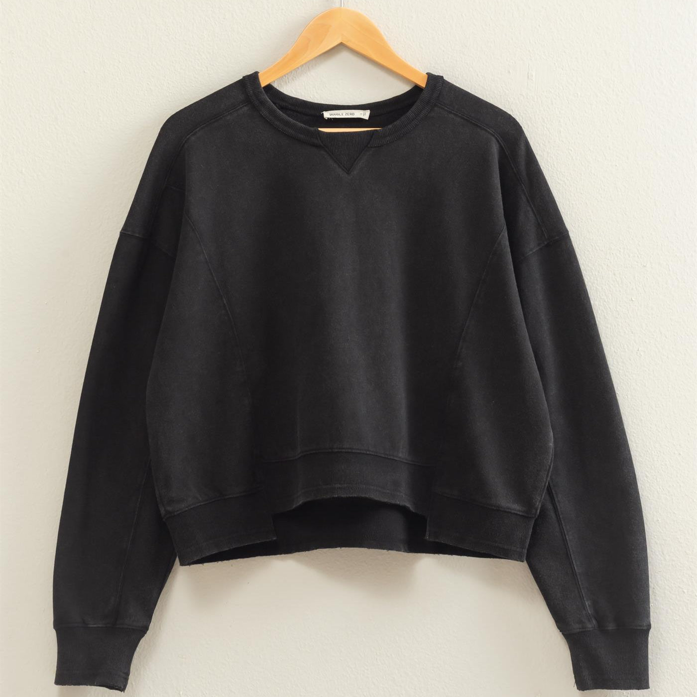 Wholesale Acid Wash Seam Detail Crew Neck Sweatshirt Sweatshirts DZ26E260 BLACK DOUBLE ZERO