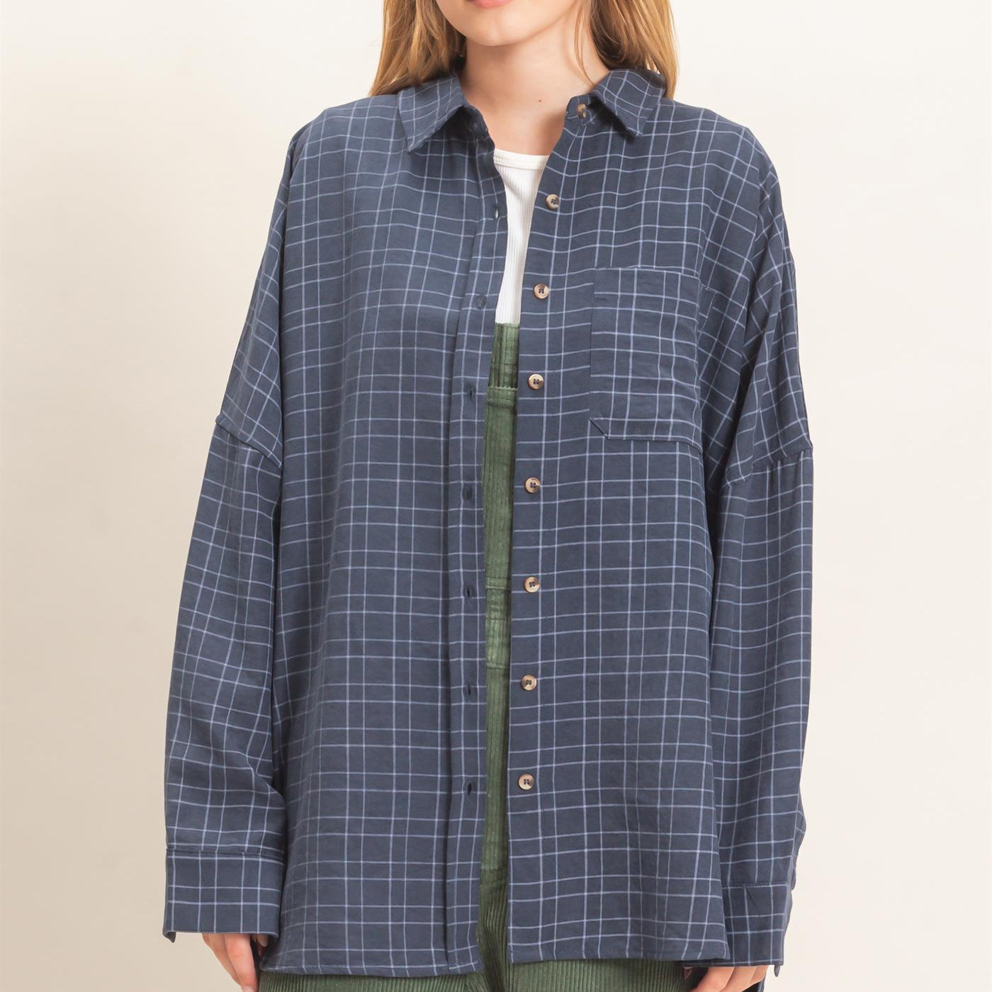 Wholesale Plaid Button-Up Shirt Shirts HF26E734 NAVY HYFVE