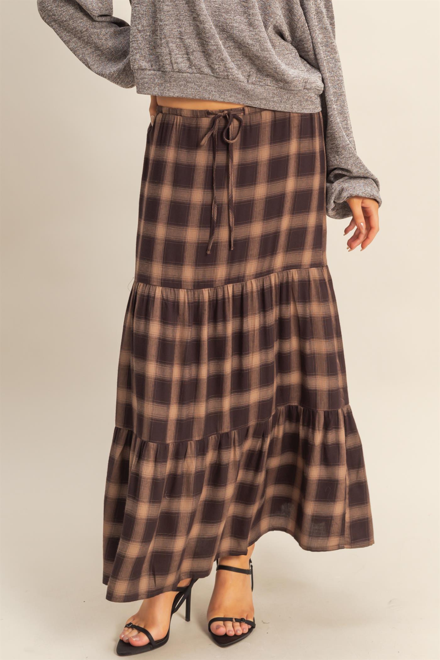Checkered Tiered Maxi Skirt With Drawstring – HYFVE