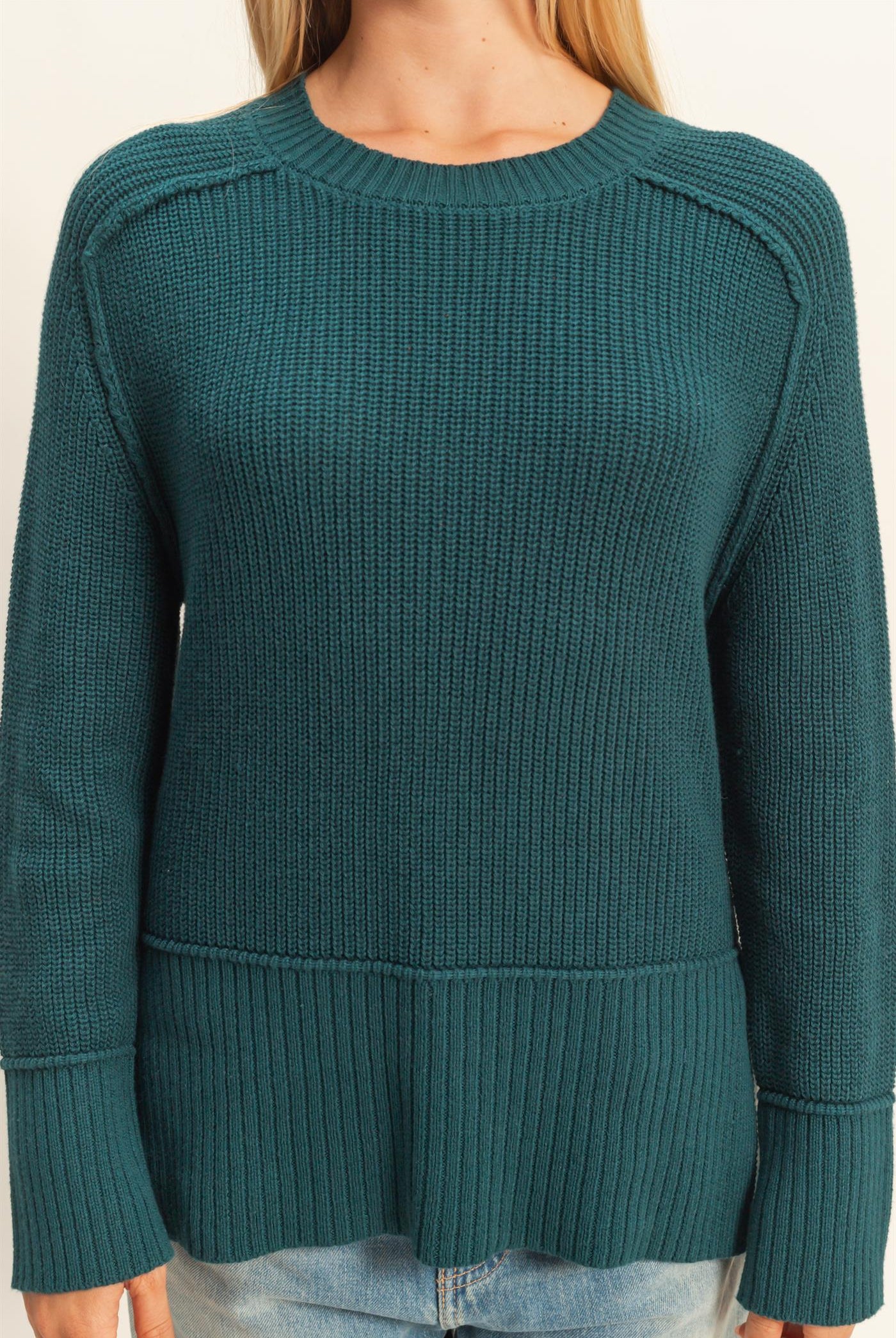 Wholesale Ragaln Long Sleeve Side Slit Sweater Sweaters DZ25E812 DEEP GREEN DOUBLE ZERO