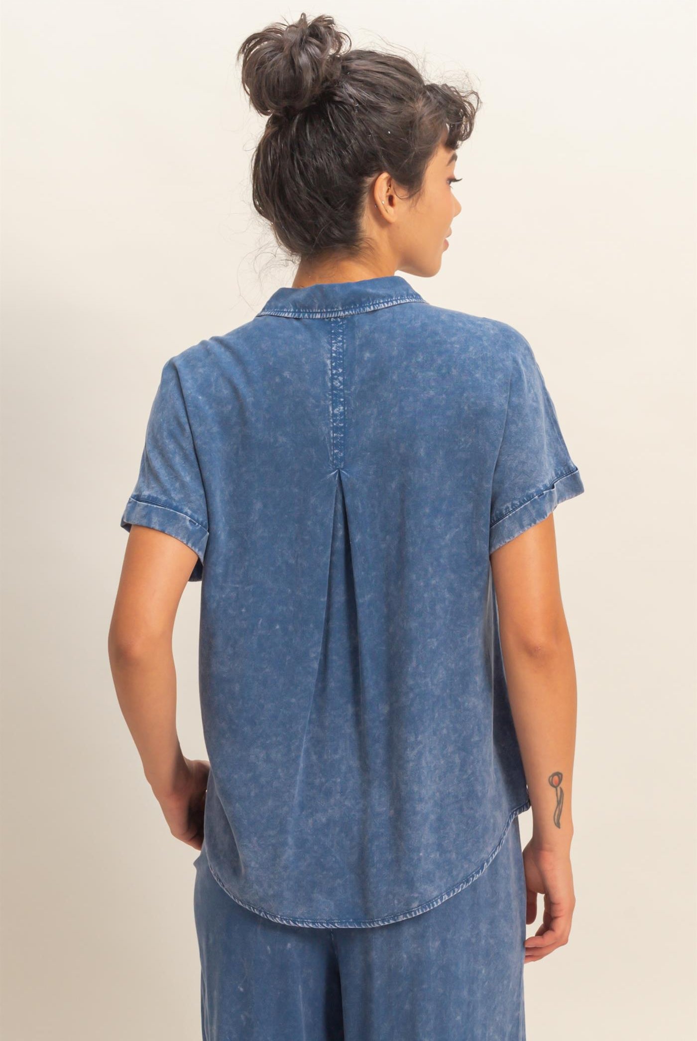 Wholesale Mineral Wash Button-Up Dolman Sleeve Shirt Shirts DZ26C132 NAVY DOUBLE ZERO