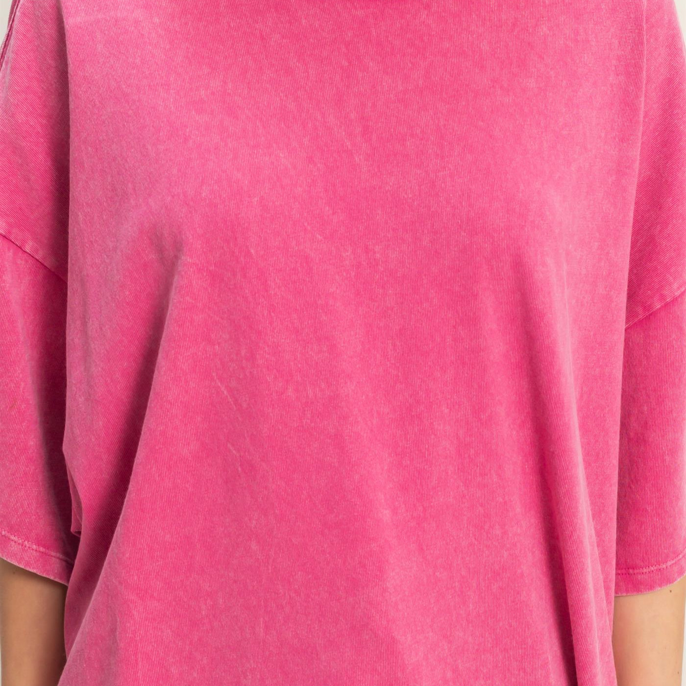 Wholesale Oversized Mineral Wash T-Shirt T-Shirts DZ26A031 FUCHSIA DOUBLE ZERO
