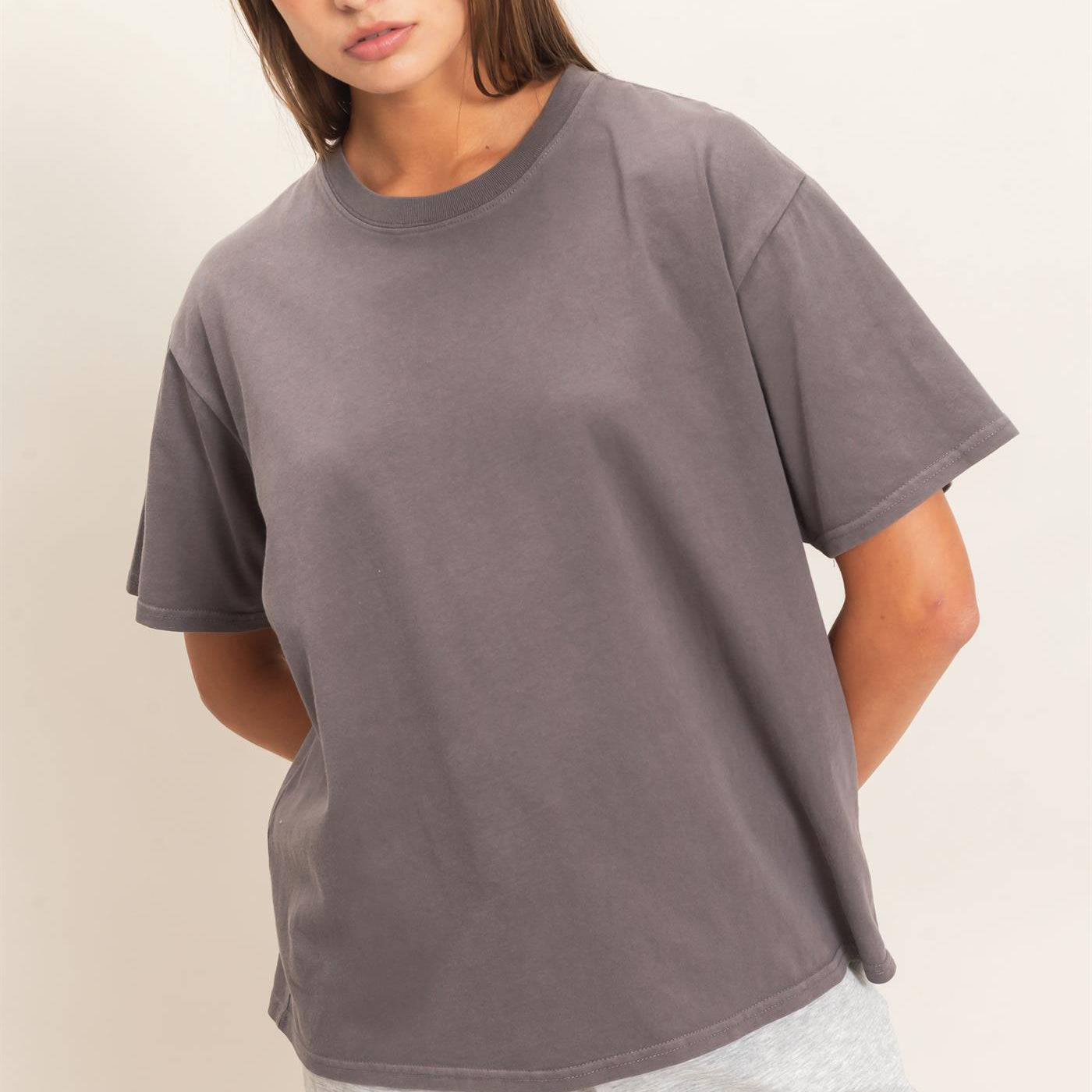 Wholesale Crew Neck Pigment Dye T-Shirt Clothing Tops DZ26E448 CHARCOAL DOUBLE ZERO