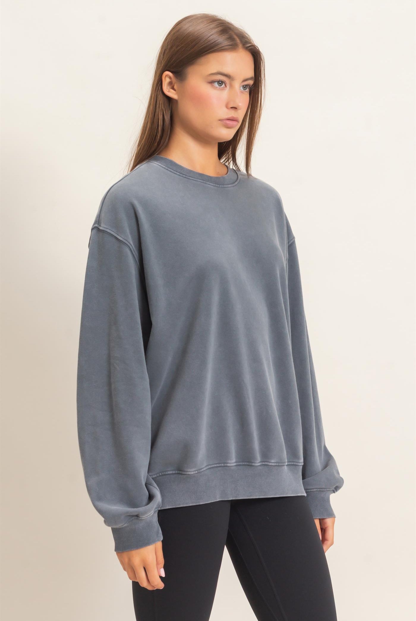 Wholesale Mineral Wash Crew Neck Sweatshirt Sweatshirts DZ26E990 DARK GRAY DOUBLE ZERO