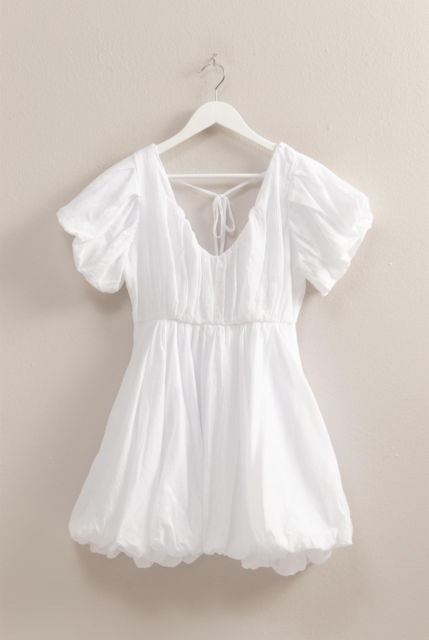 Wholesale V-Neck Puff Sleeve Flowy Mini Dress Dresses HF25A226 WHITE HYFVE