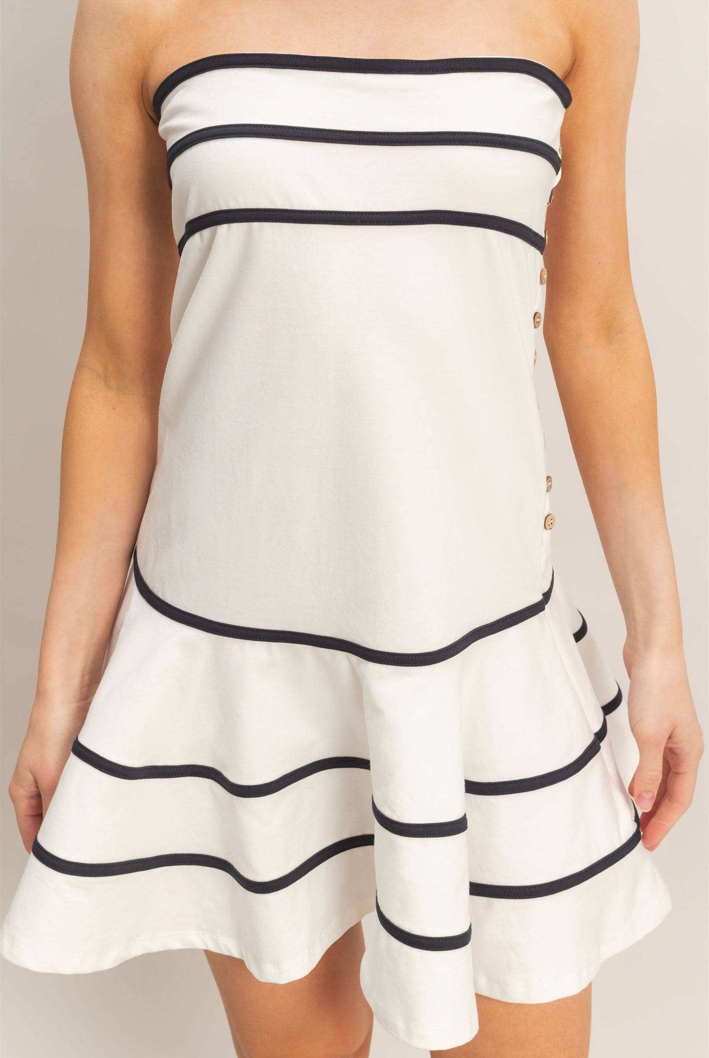 Wholesale Striped Strapless Flounce Dress Dresses HF26A180 IVORY HYFVE