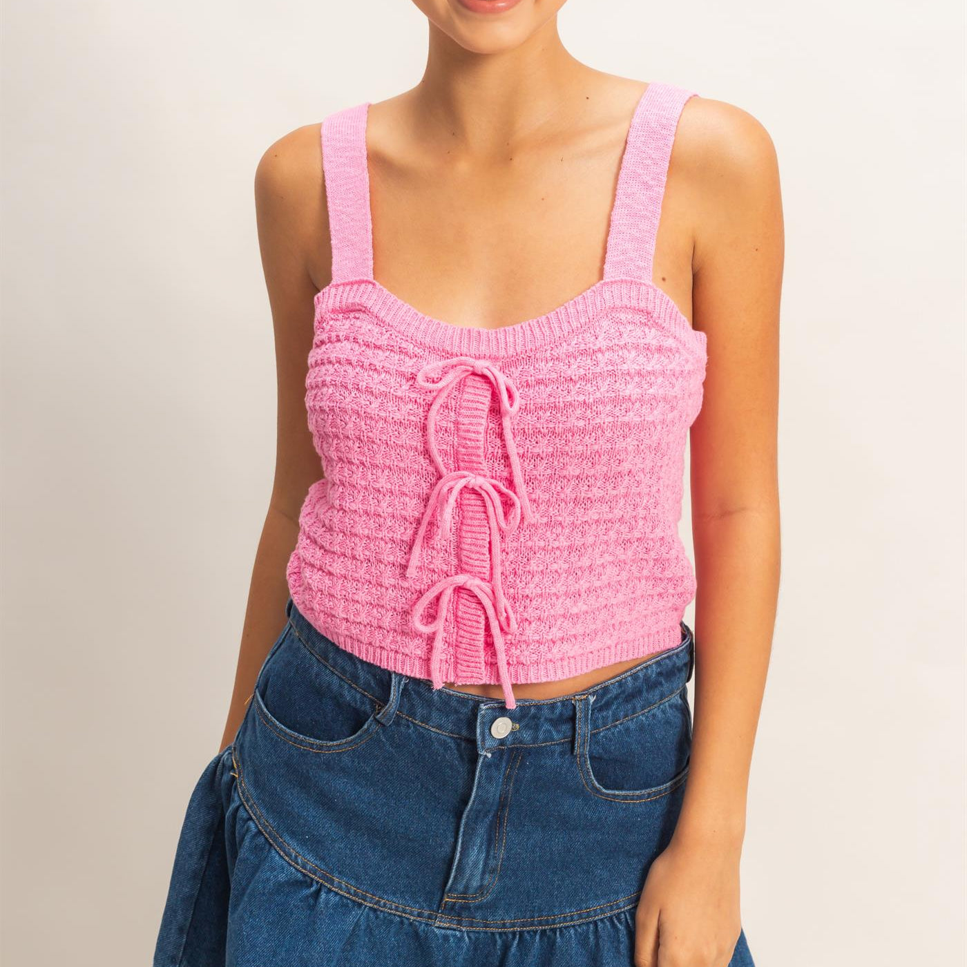 Wholesale Textured Knit Tank Clothing Tops HF26C002 PINK HYFVE