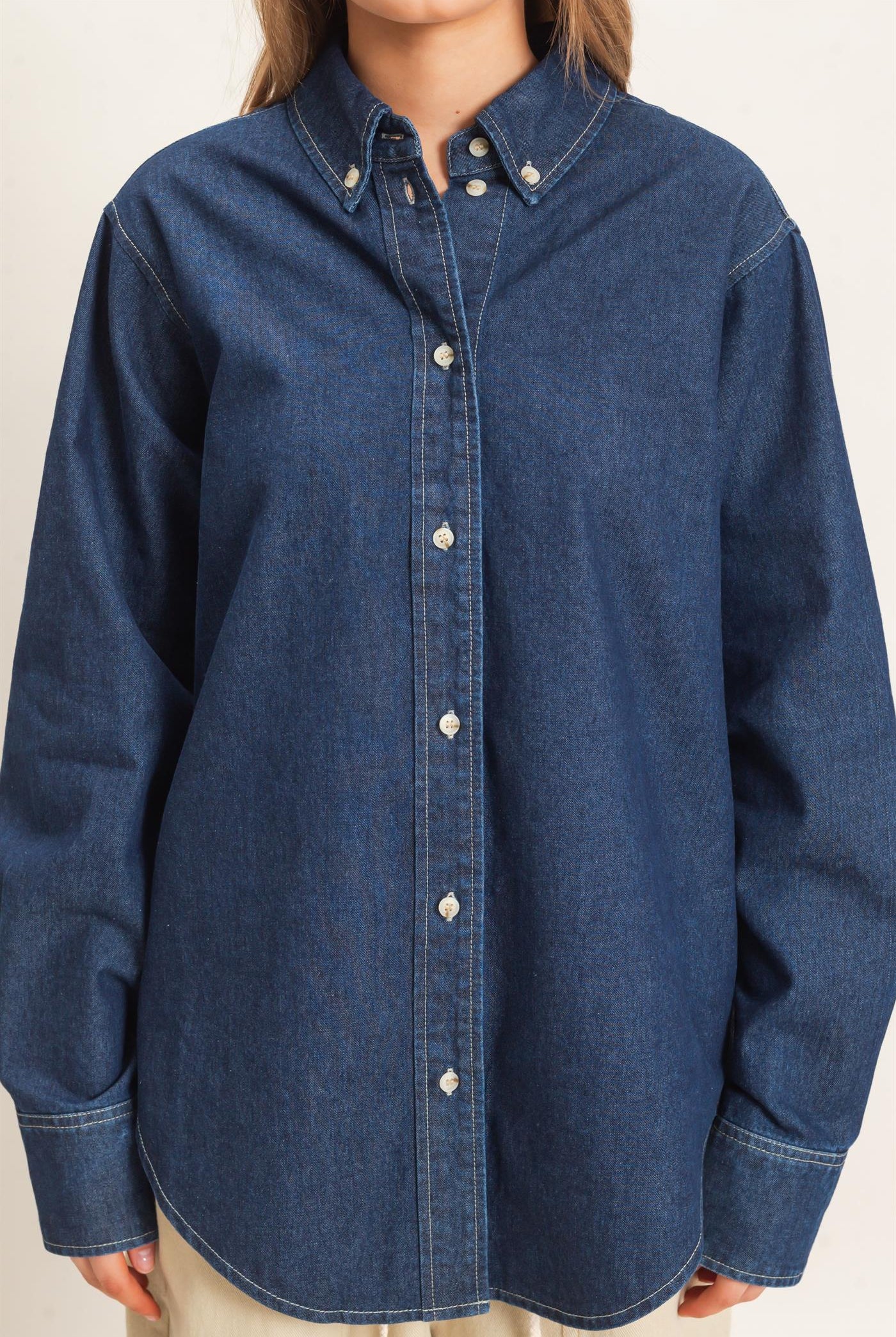 Wholesale Button-Up Denim Shirt Shirts HF26E420 DARK DENIM HYFVE