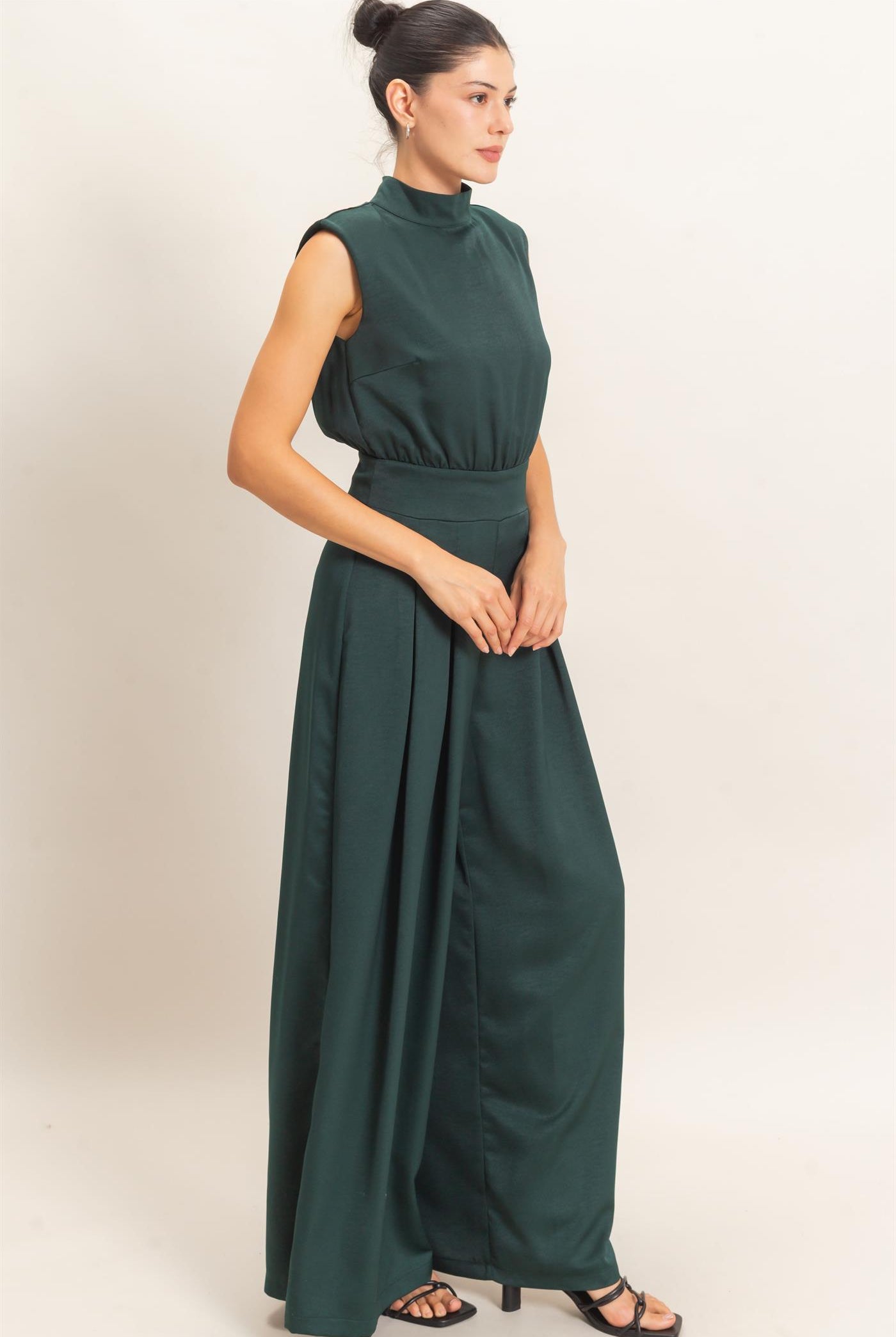 Wholesale Sleeveless Mock Neck Jumpsuit Clothing HF26F209-D D.GREEN HYFVE