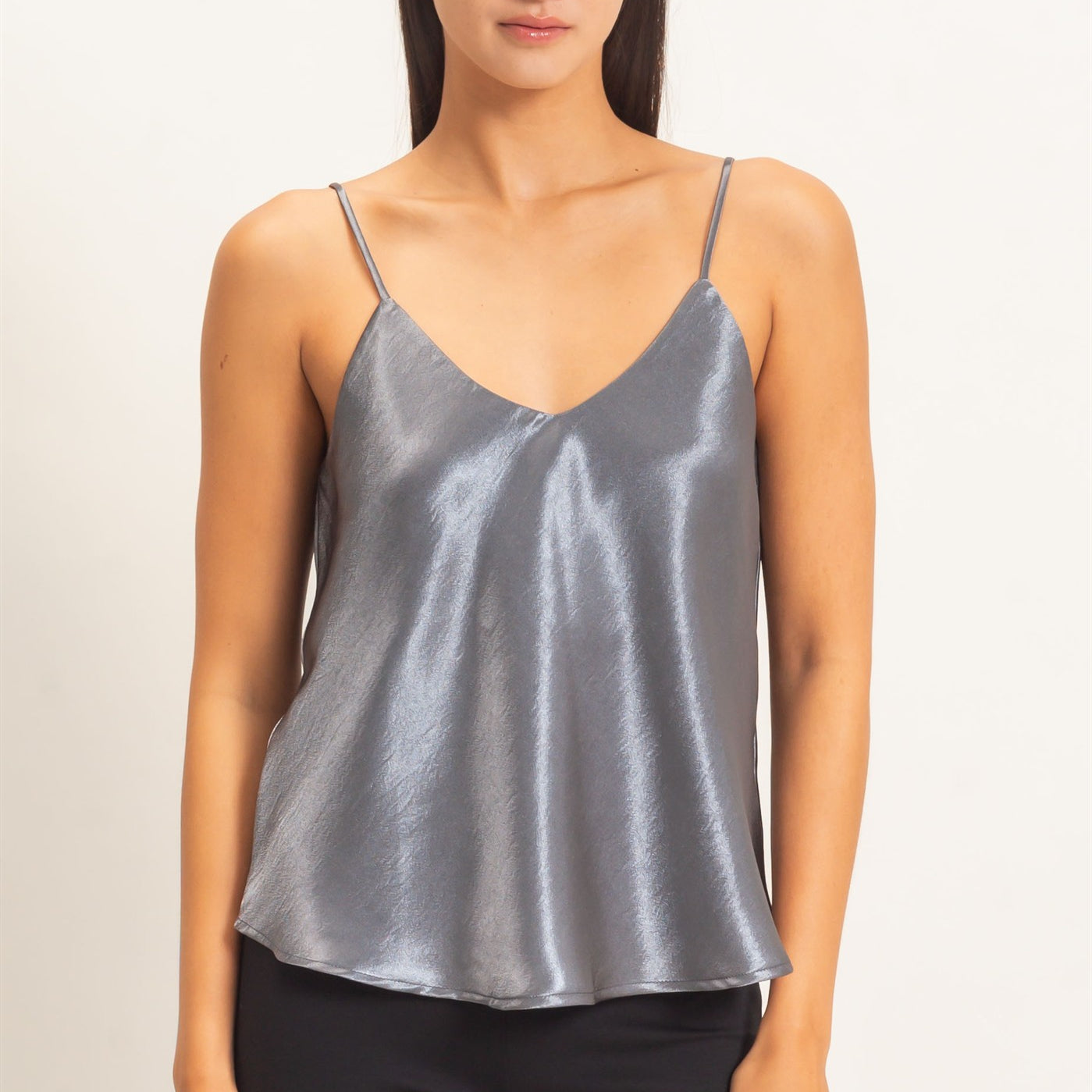 Wholesale V-Neck Satin Cami Top Camisoles DZ26C976 DARK GRAY DOUBLE ZERO