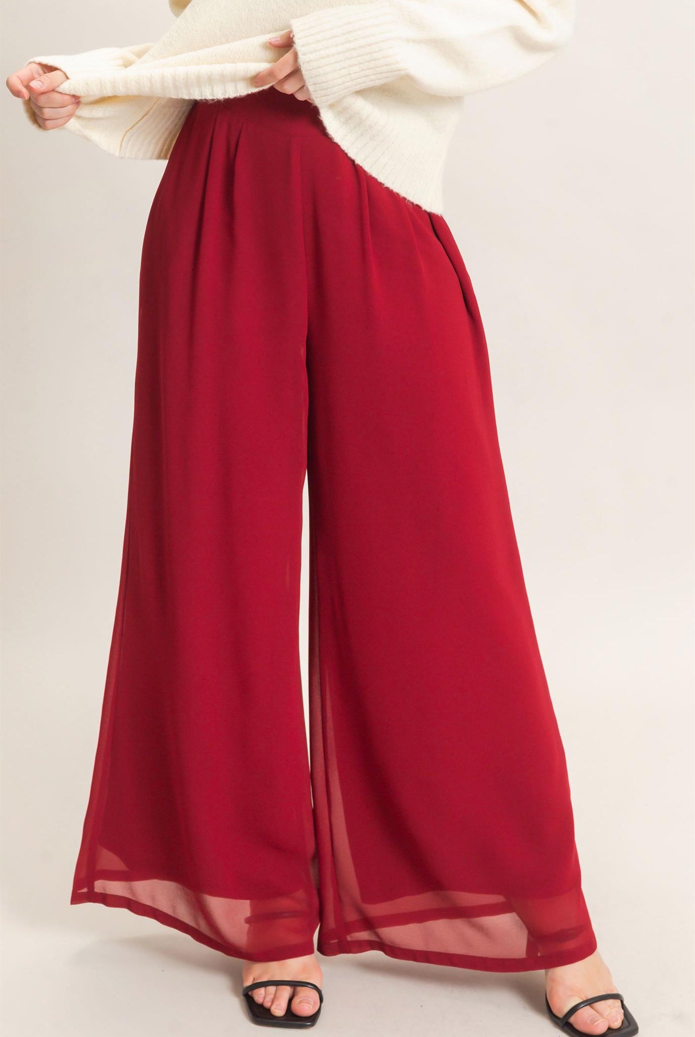 Wholesale Wide-Leg High Waist Pants Pants HF26F068-D BURGUNDY HYFVE