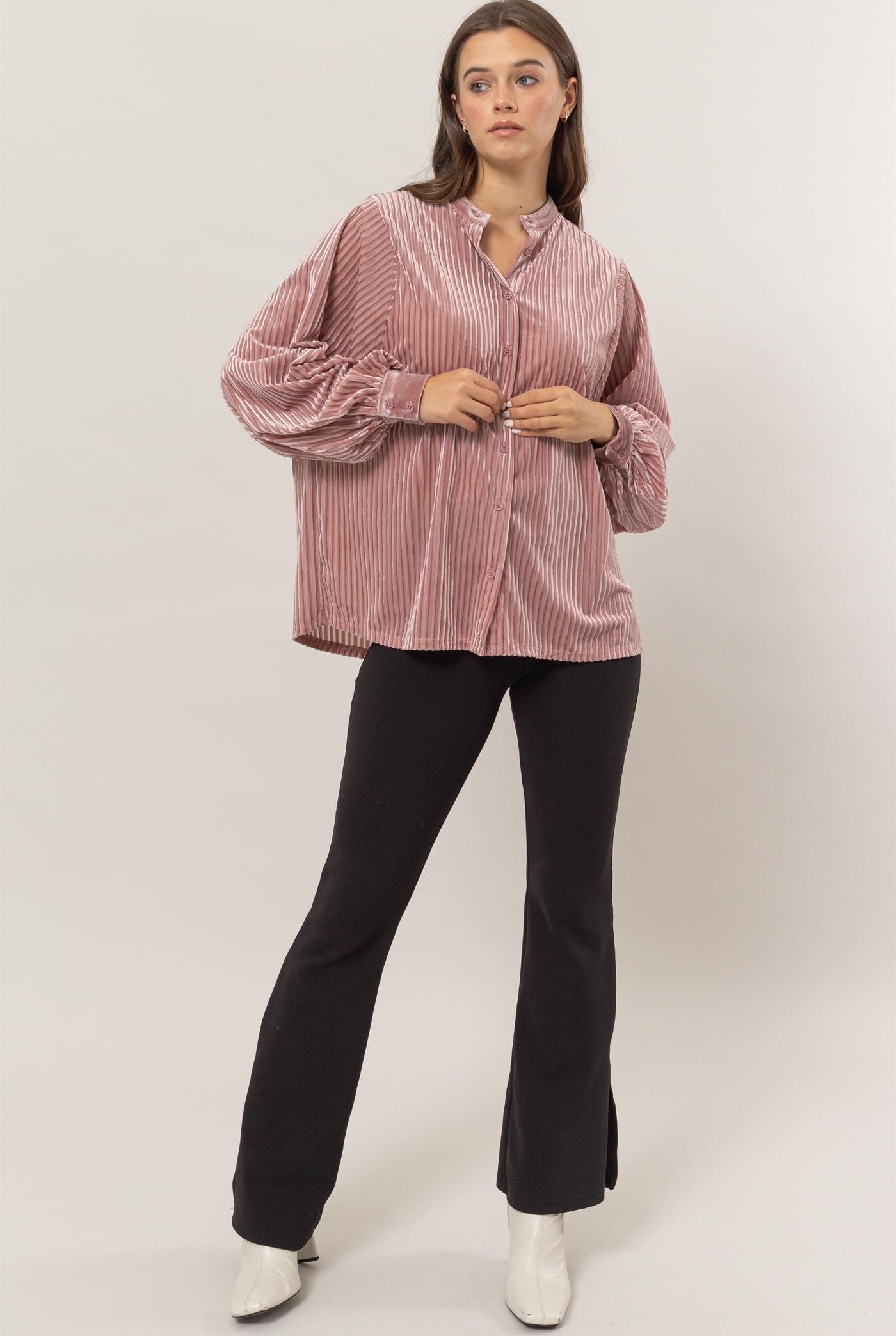 Wholesale Velvet Striped Blouse Blouses HF24F968 MAUVE HYFVE
