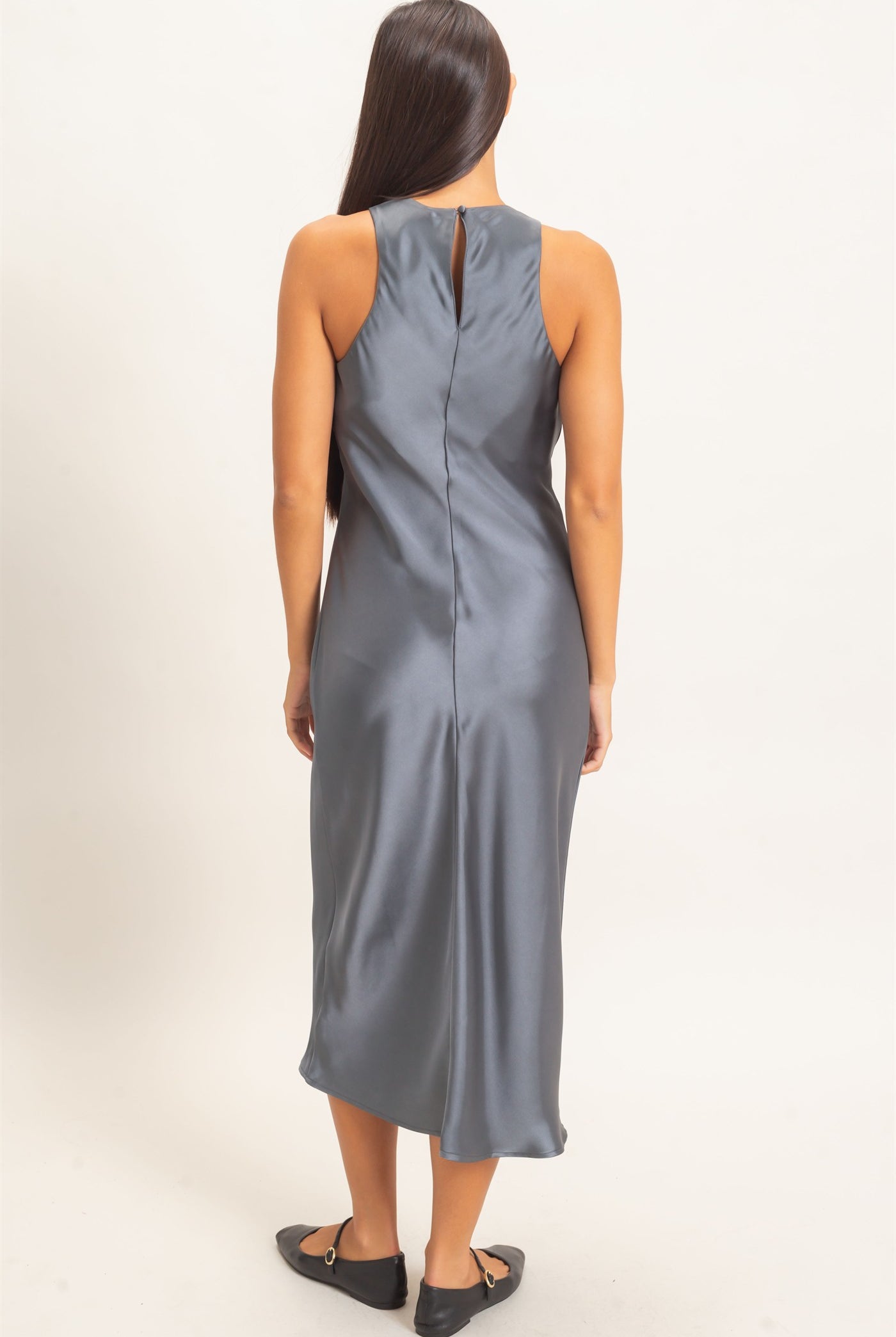 Wholesale Sleeveless Satin Midi Dress Dresses DZ26E257 DARK GRAY DOUBLE ZERO
