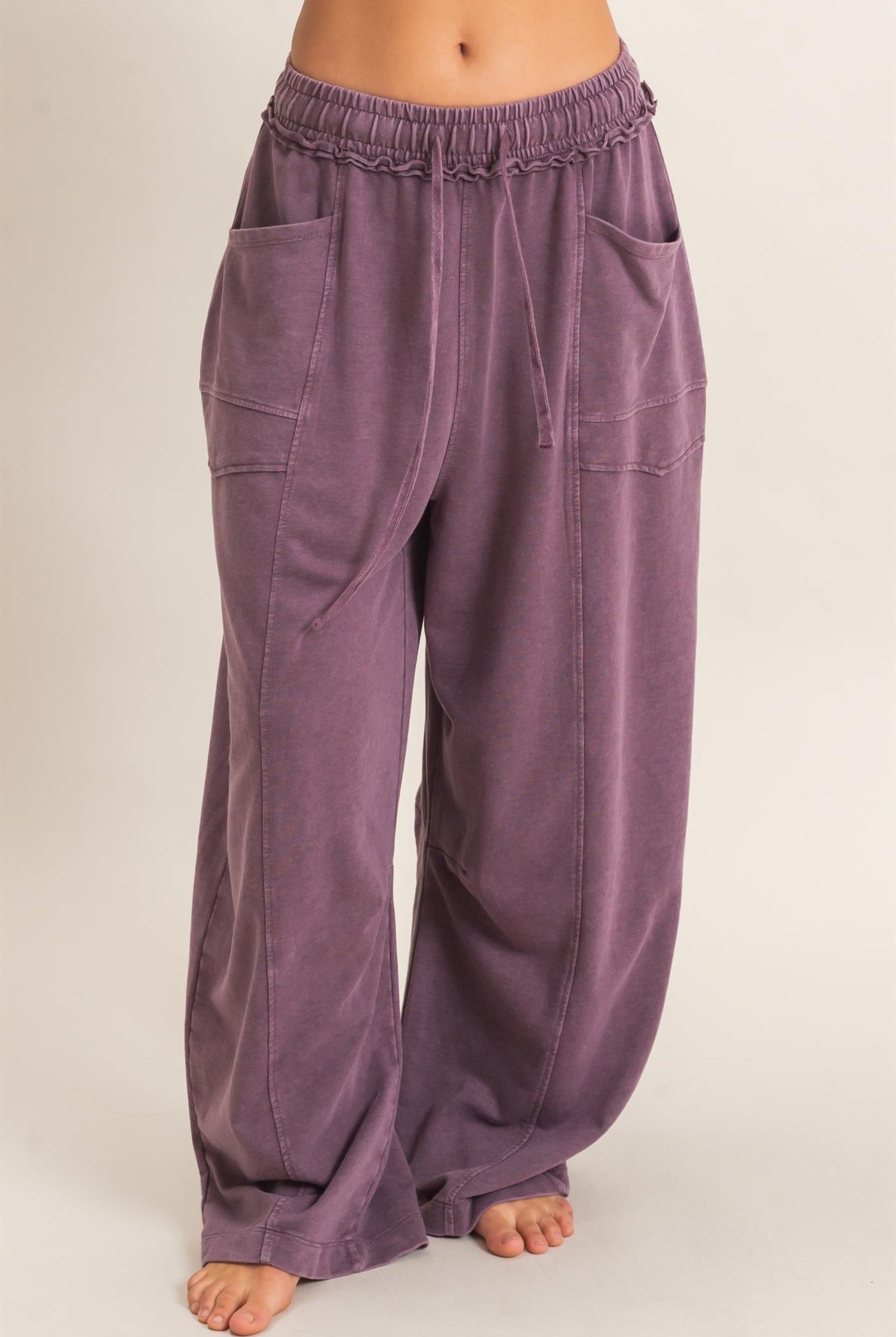 Wholesale Mineral Washed Barrel Sweatpants Pants DZ26F246 DARK CHERRY DOUBLE ZERO