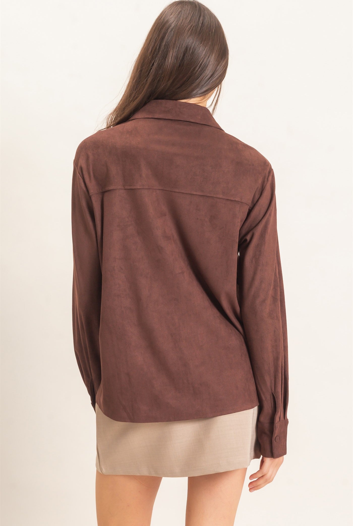 Wholesale Suede Button-Up Shirt Shirts HF26F083 CHESTNUT HYFVE
