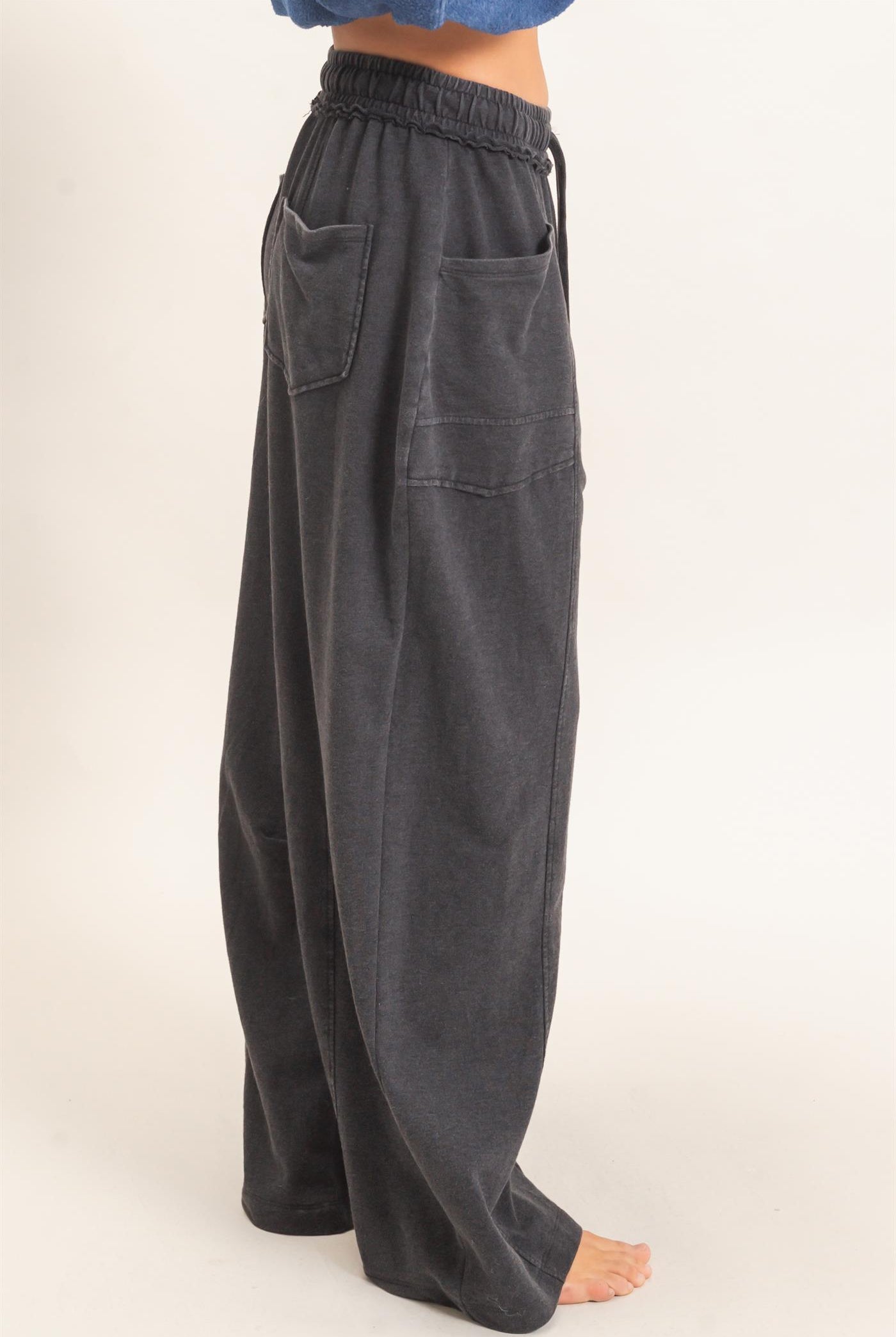 Wholesale Mineral Washed Barrel Sweatpants Pants DZ26F246 BLACK DOUBLE ZERO