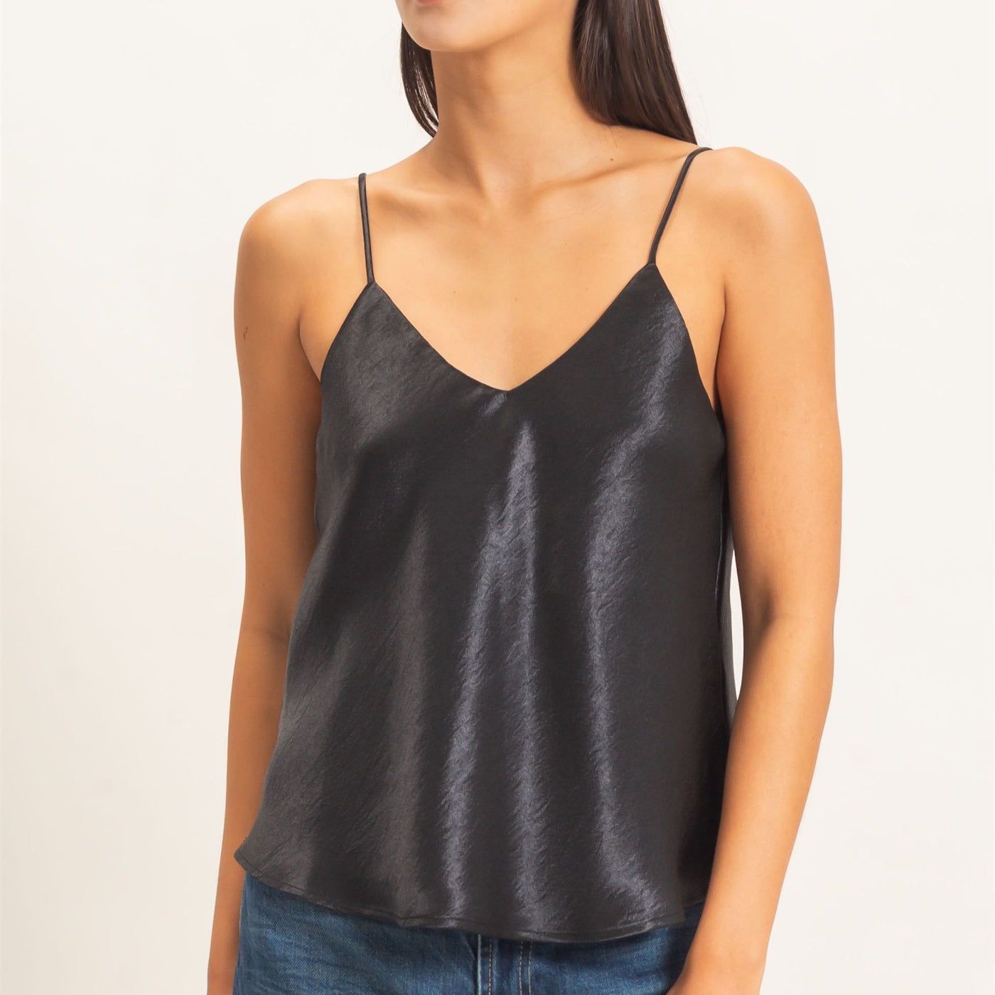 Wholesale V-Neck Satin Cami Top Camisoles DZ26C976 BLACK DOUBLE ZERO