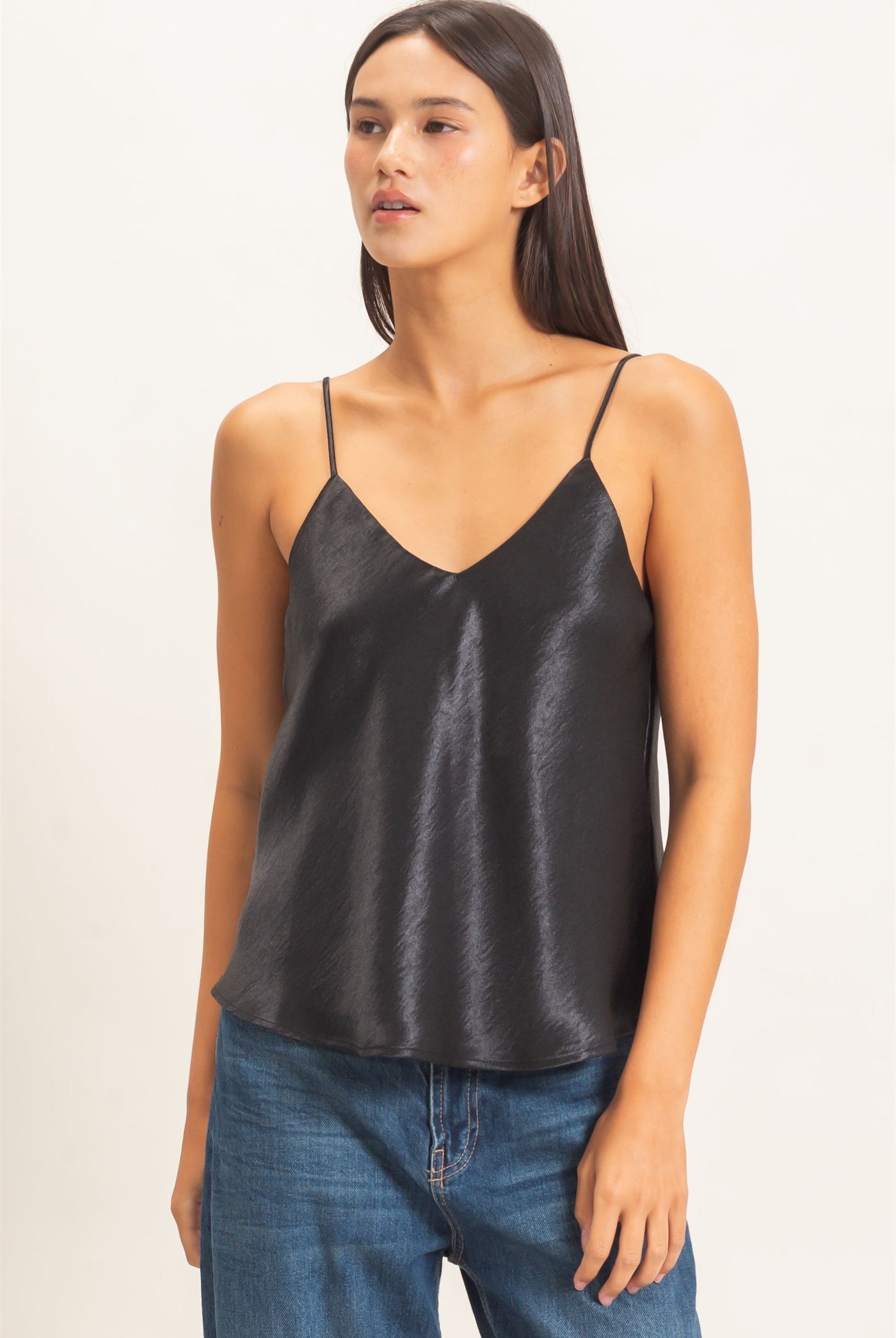 Wholesale V-Neck Satin Cami Top Camisoles DZ26C976 BLACK DOUBLE ZERO