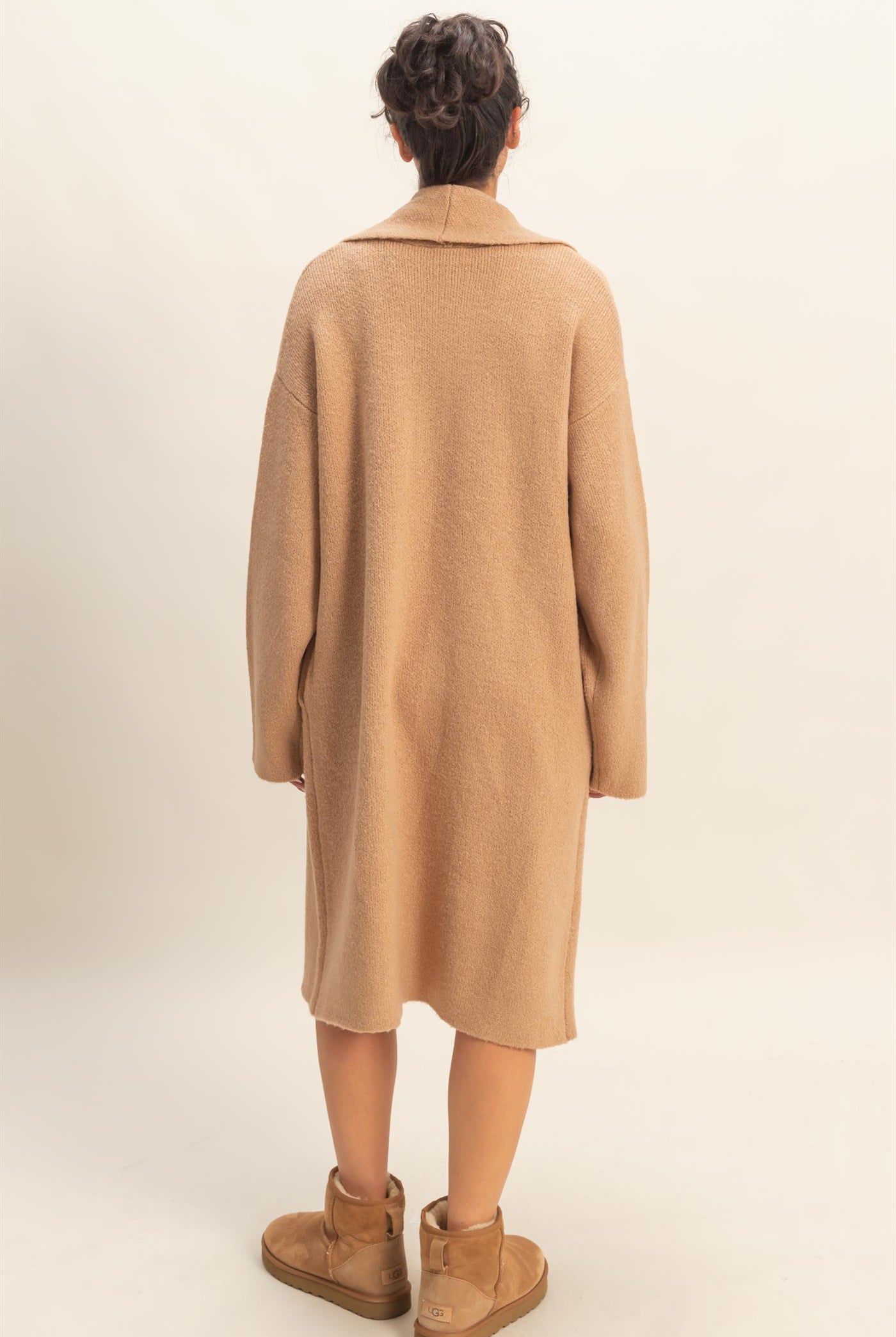 Wholesale Longline Open Front Duster Sweater Cardigans DZ25F435 DARK TAUPE DOUBLE ZERO